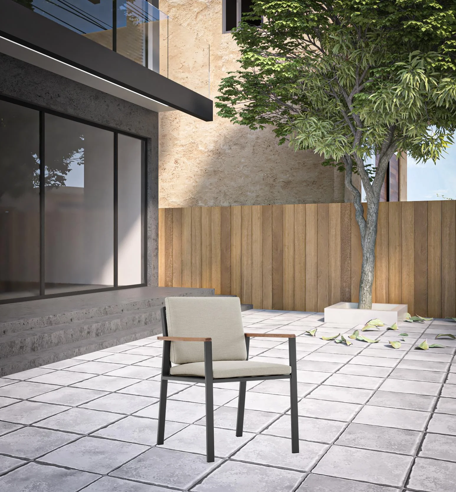 Set of Two Light Gray Solid Wood Outdoor Dining Chair with Taupe Cushion By Homeroots - Image 2
