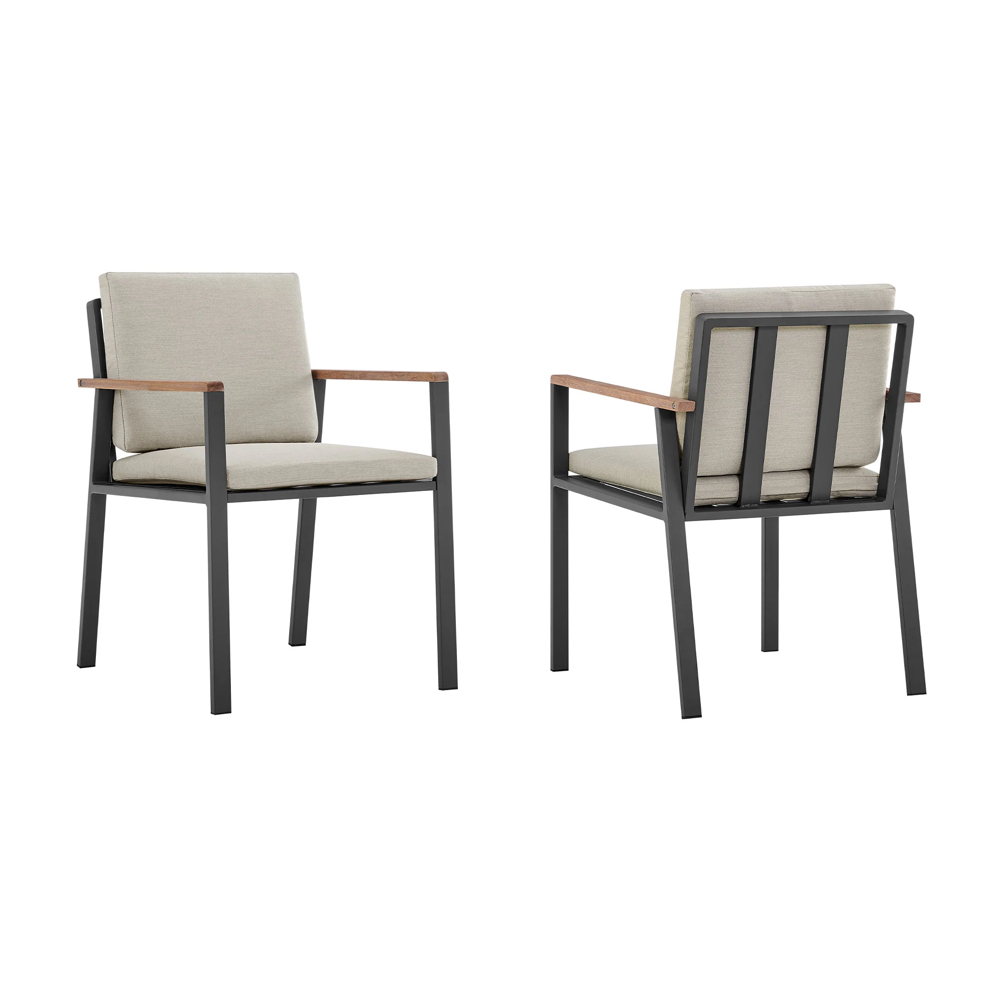 Set of Two Light Gray Solid Wood Outdoor Dining Chair with Taupe Cushion By Homeroots - Image 4