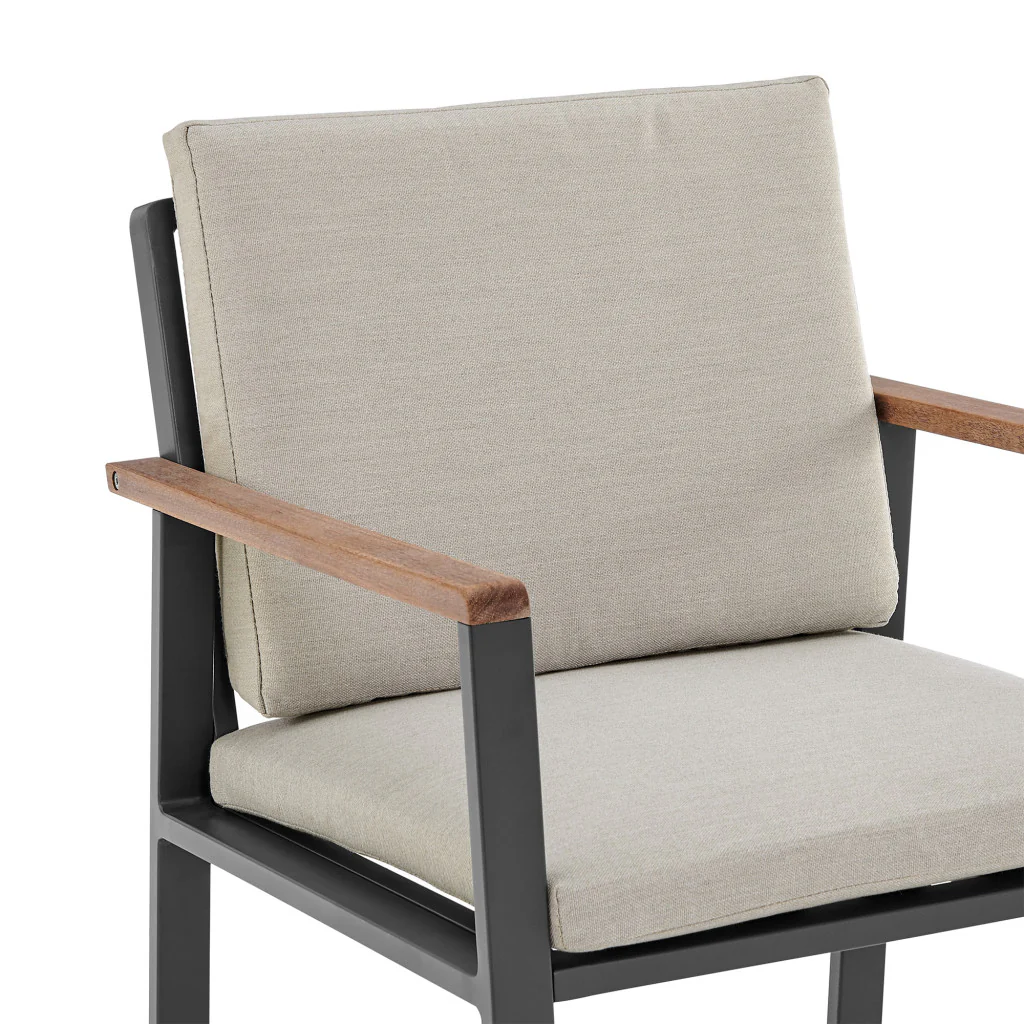 Set of Two Light Gray Solid Wood Outdoor Dining Chair with Taupe Cushion By Homeroots - Image 5