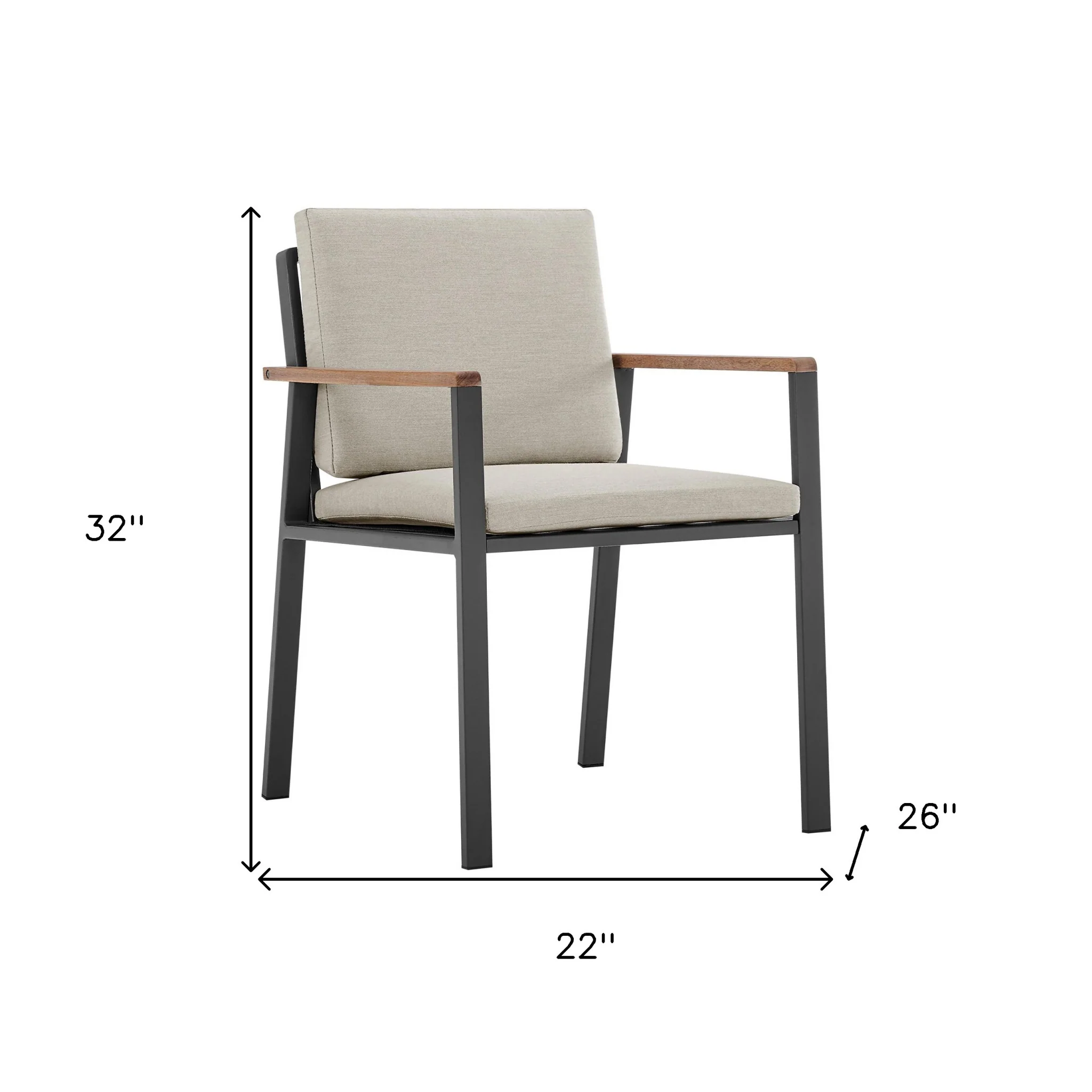 Set of Two Light Gray Solid Wood Outdoor Dining Chair with Taupe Cushion By Homeroots - Image 6