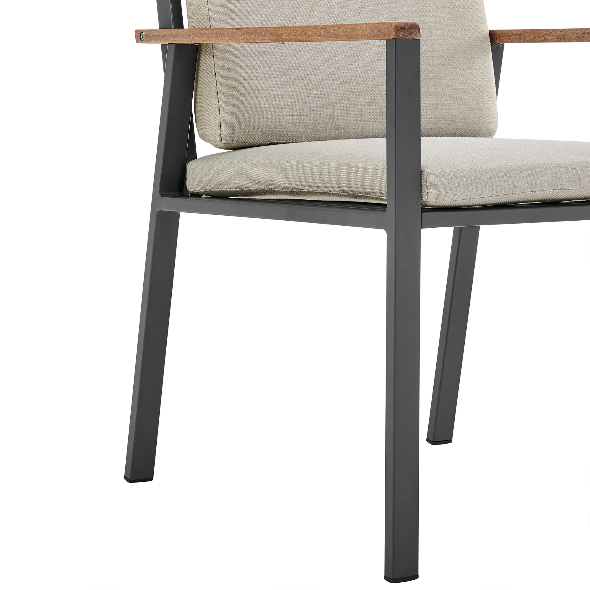 Set of Two Light Gray Solid Wood Outdoor Dining Chair with Taupe Cushion By Homeroots - Image 7