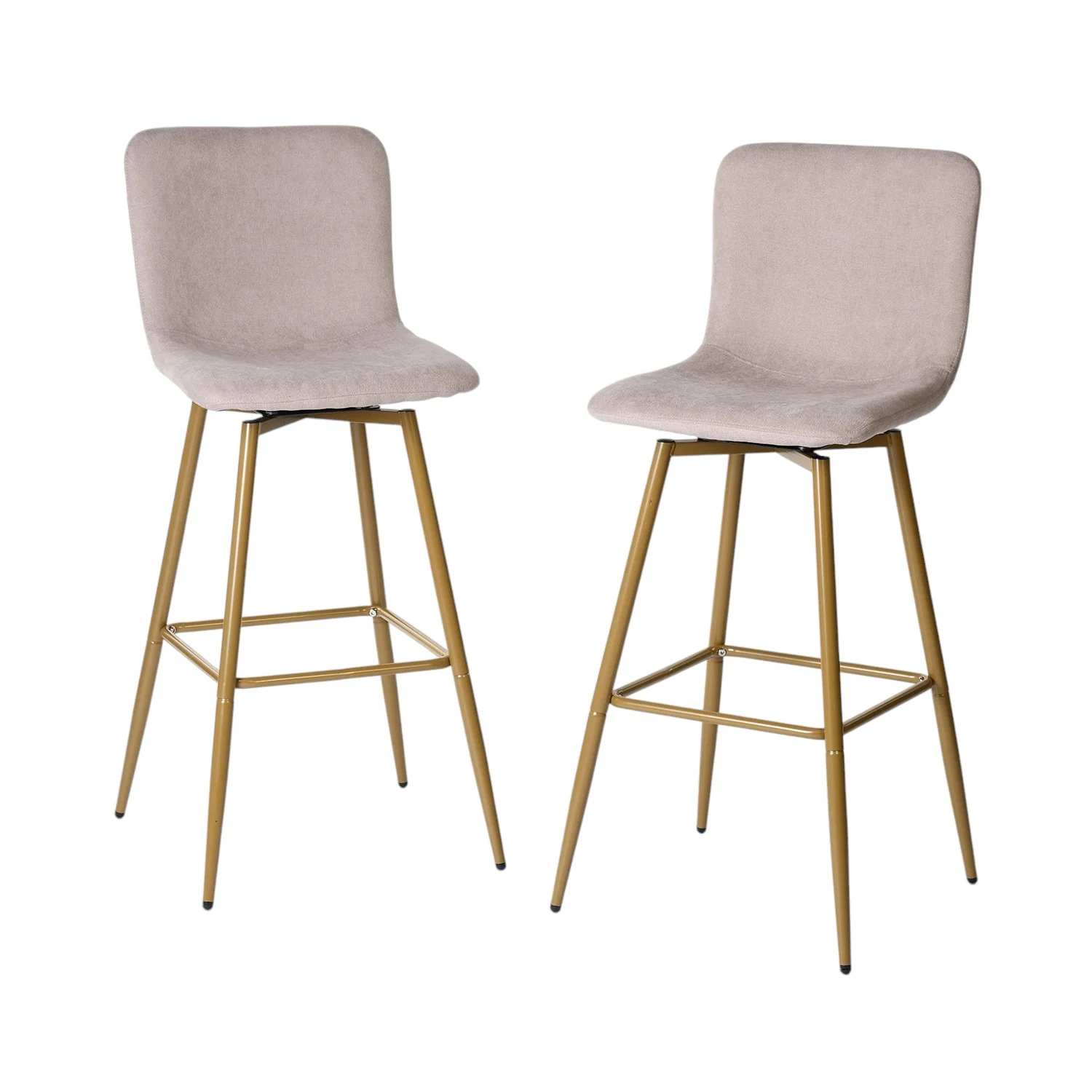 Set of Two Light Taupe and Gold Fabric and Steel Bar Height Swivel Bar Chairs By Homeroots - Image 5