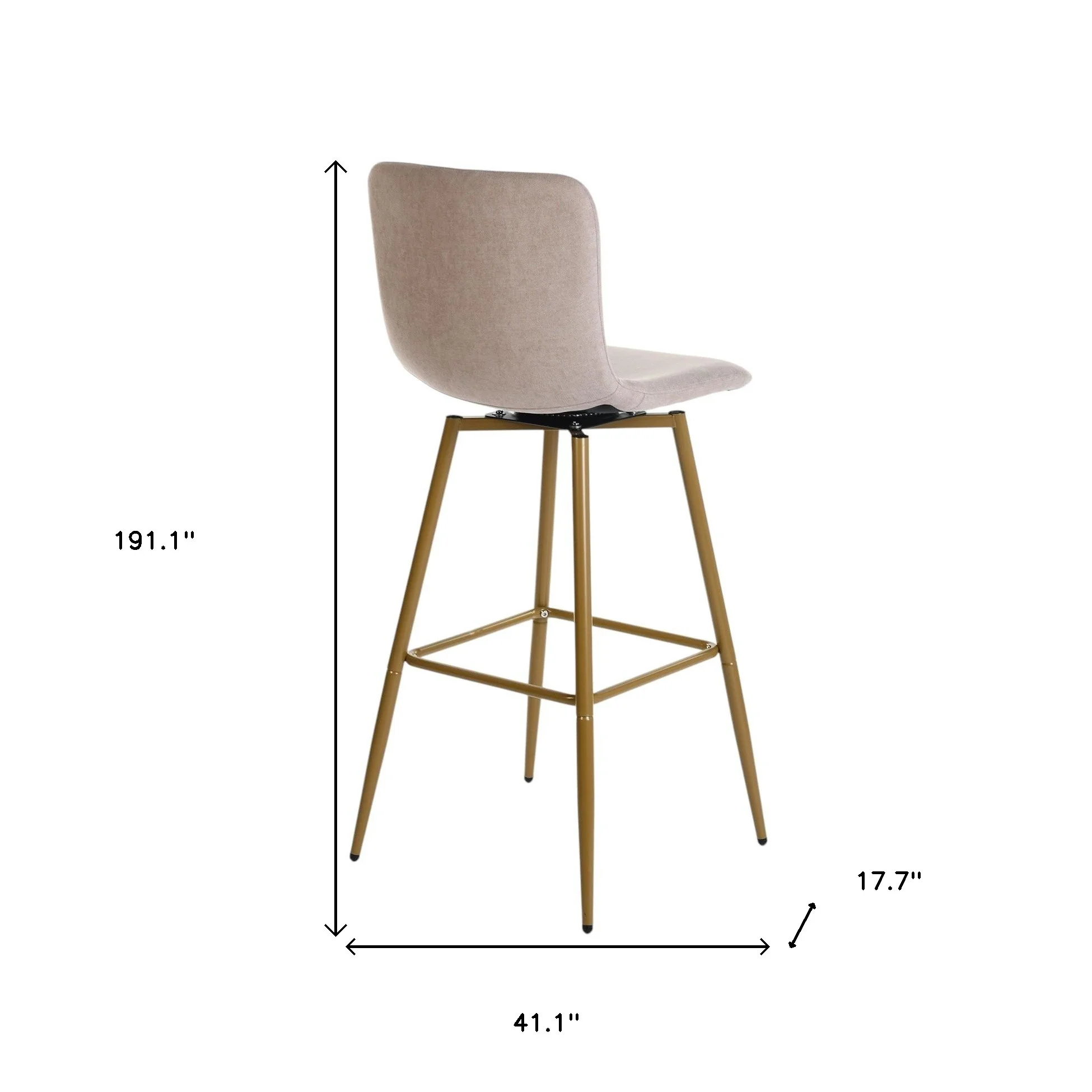 Set of Two Light Taupe and Gold Fabric and Steel Bar Height Swivel Bar Chairs By Homeroots - Image 7