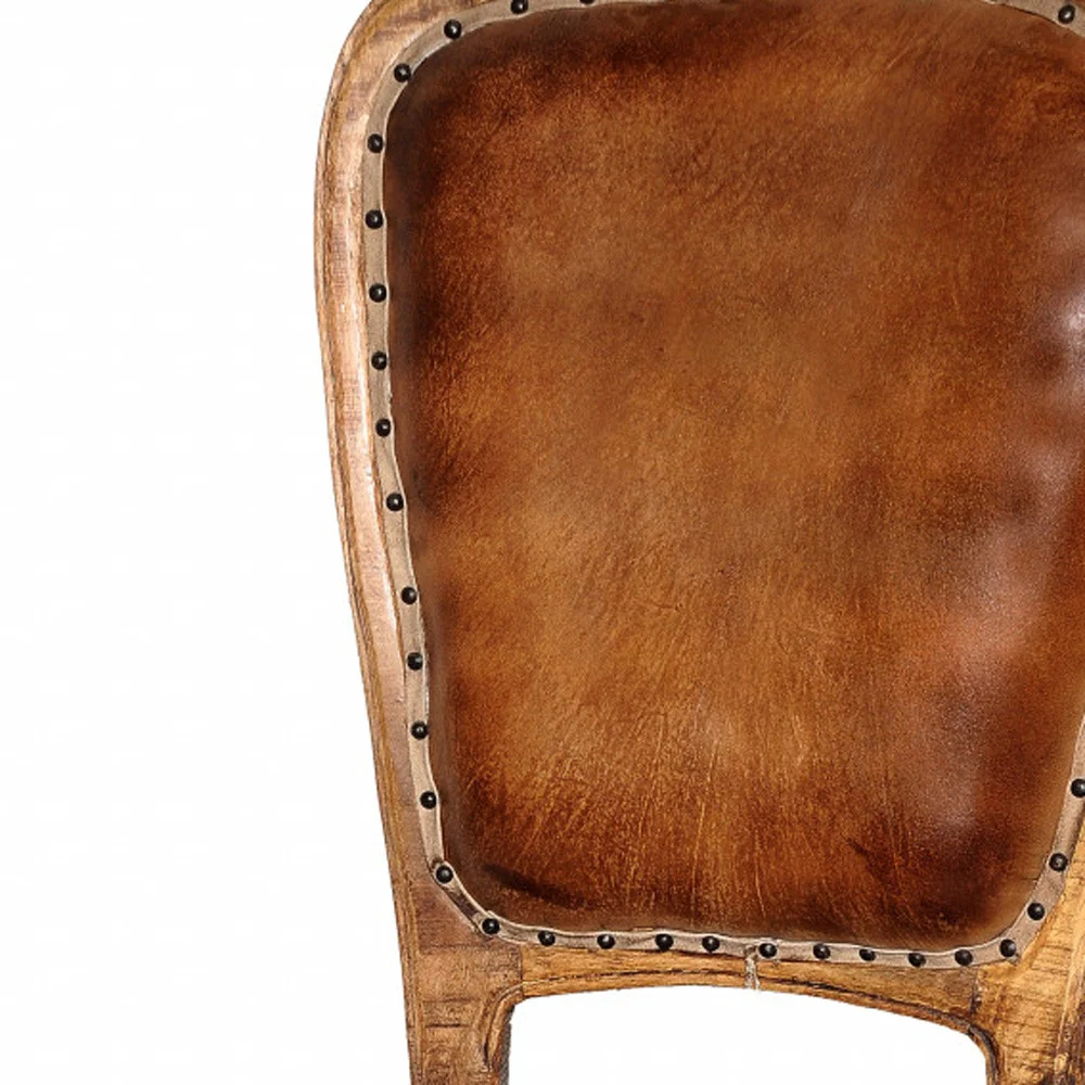 Set of Two Mahogany And Brown Upholstered Leather King Louis Back Dining Side Chairs By Homeroots - Image 3