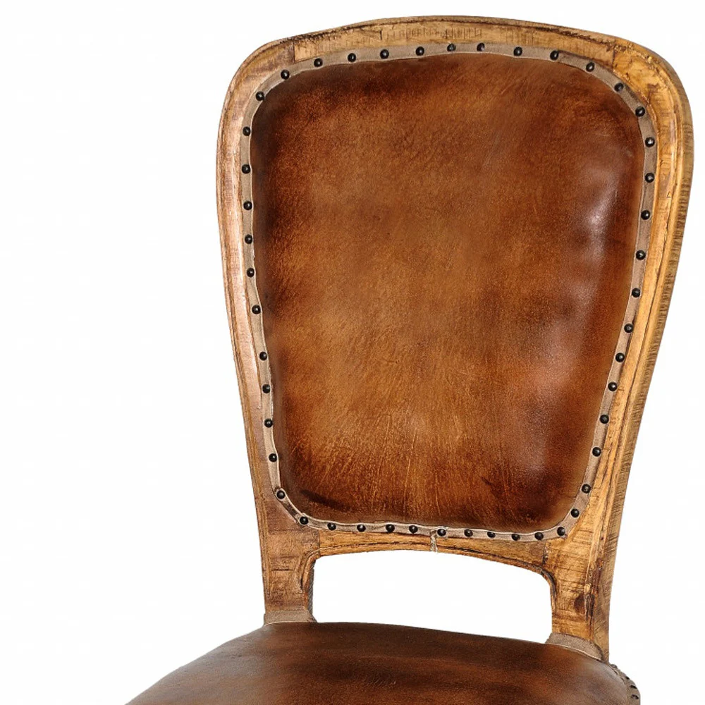 Set of Two Mahogany And Brown Upholstered Leather King Louis Back Dining Side Chairs By Homeroots - Image 4