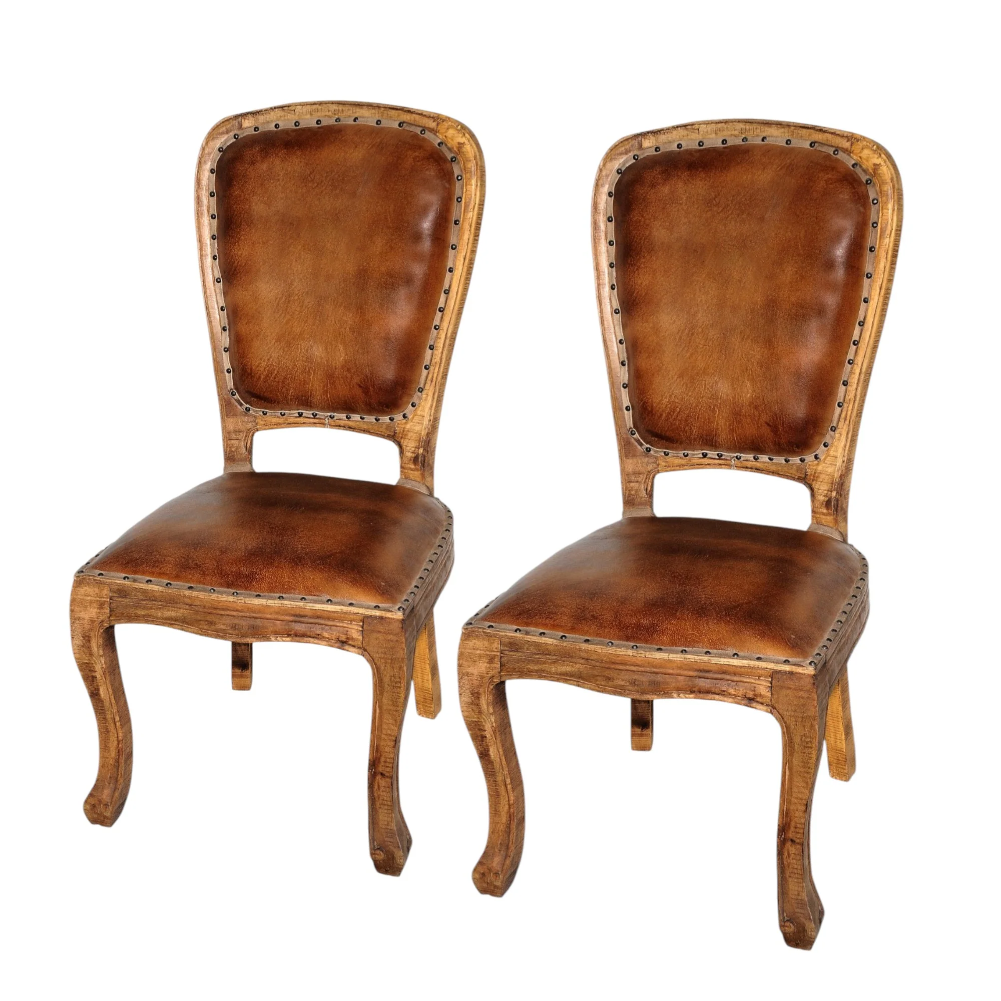 Set of Two Mahogany And Brown Upholstered Leather King Louis Back Dining Side Chairs By Homeroots - Image 6