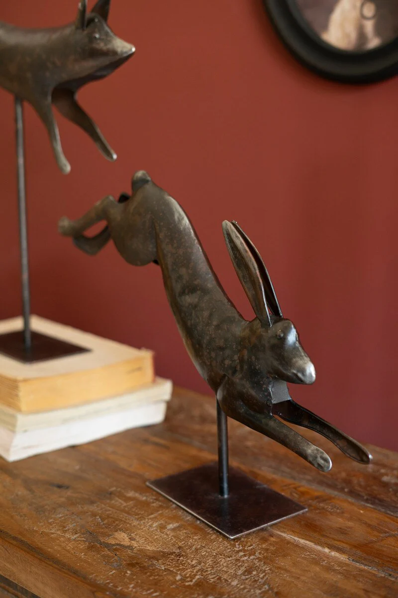 Set Of Two Metal Fox And Rabbit On Stands By Kalalou - Image 3