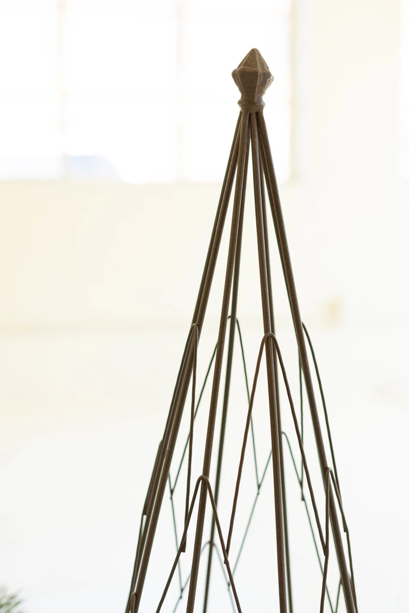 Set Of Two Metal Topiaries With Recycled Wood Bases By Kalalou - Image 3