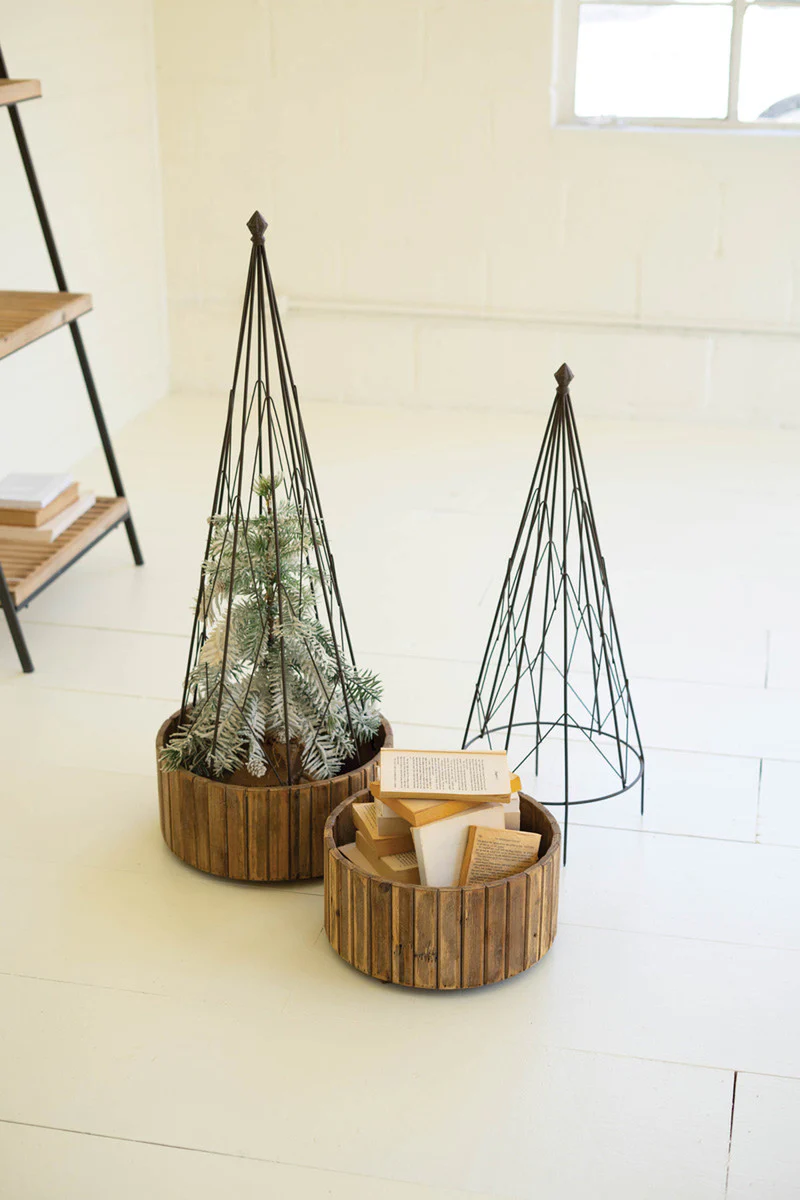 Set Of Two Metal Topiaries With Recycled Wood Bases By Kalalou - Image 4
