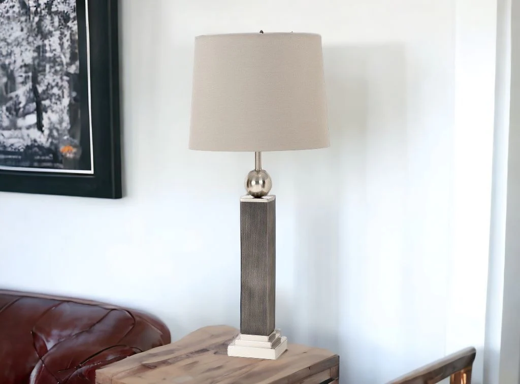 Set of Two Modern Distressed Gray and Silver Table Lamps By Homeroots - Image 7