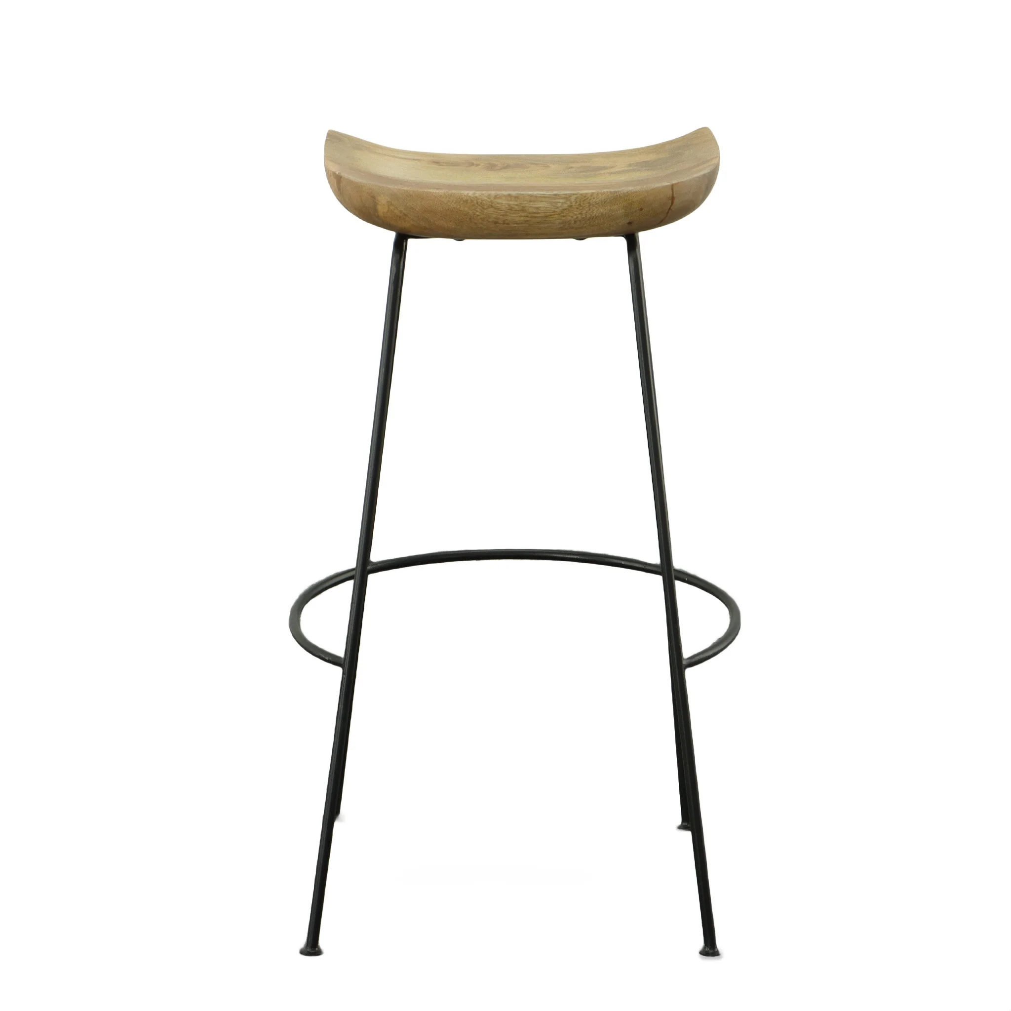 Set of Two Natural and Black Solid Wood and Steel Backless Bar Height Bar Chairs By Homeroots - Image 2