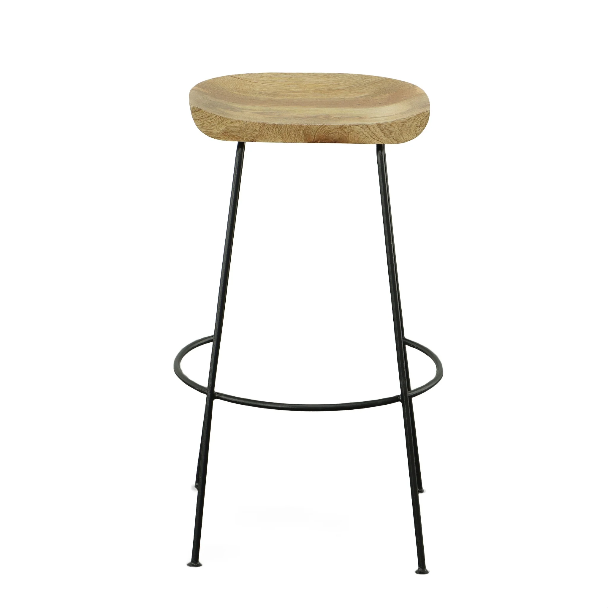 Set of Two Natural and Black Solid Wood and Steel Backless Bar Height Bar Chairs By Homeroots - Image 3