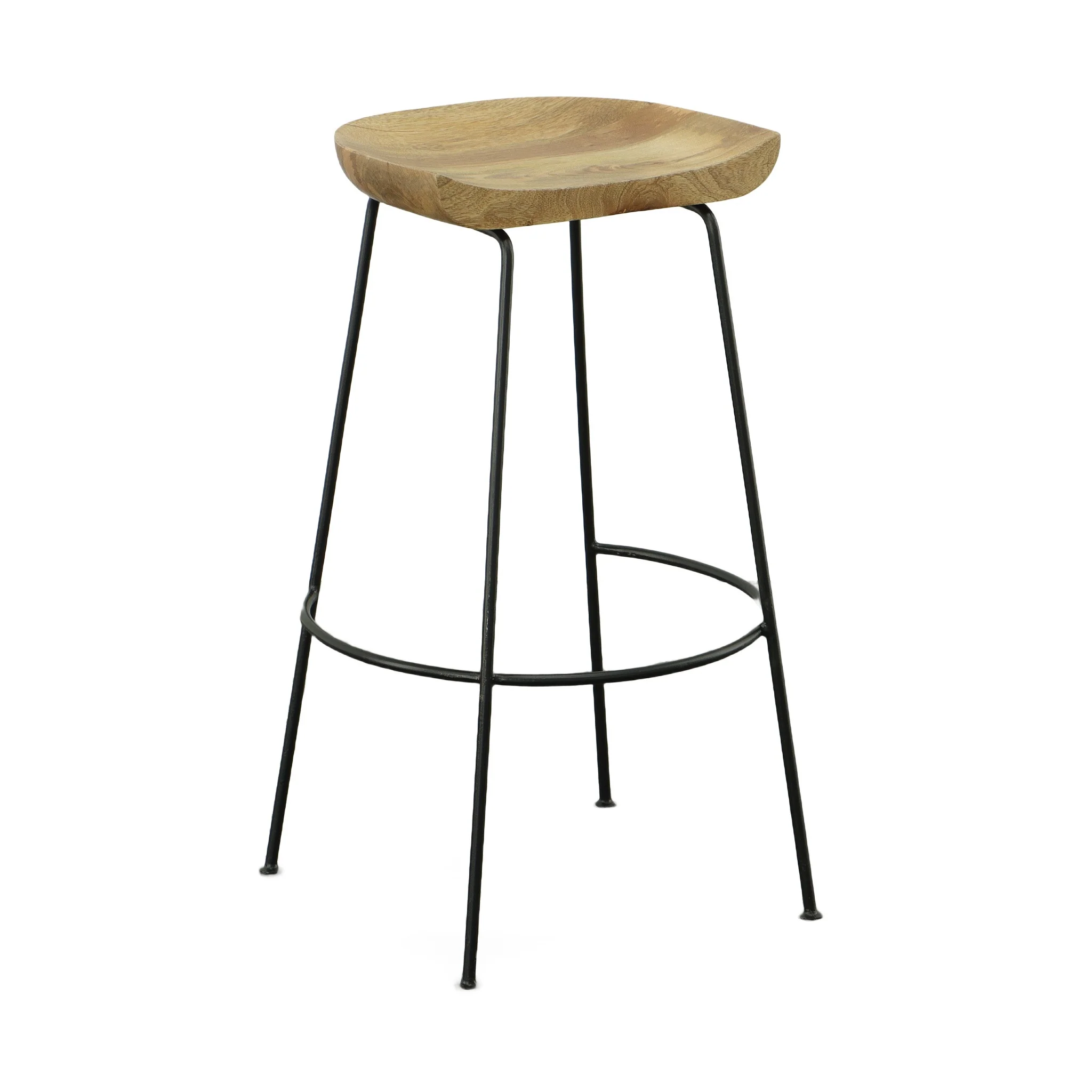 Set of Two Natural and Black Solid Wood and Steel Backless Bar Height Bar Chairs By Homeroots - Image 6