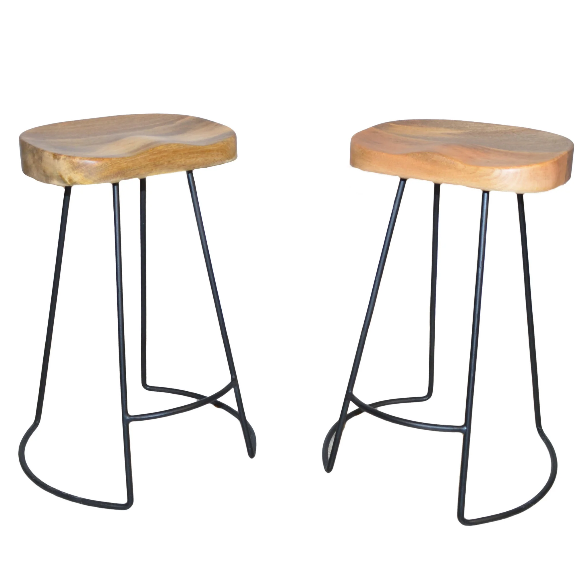 Set of Two Natural and Black Solid Wood and Steel Backless Counter Height Bar Chairs By Homeroots - Image 2