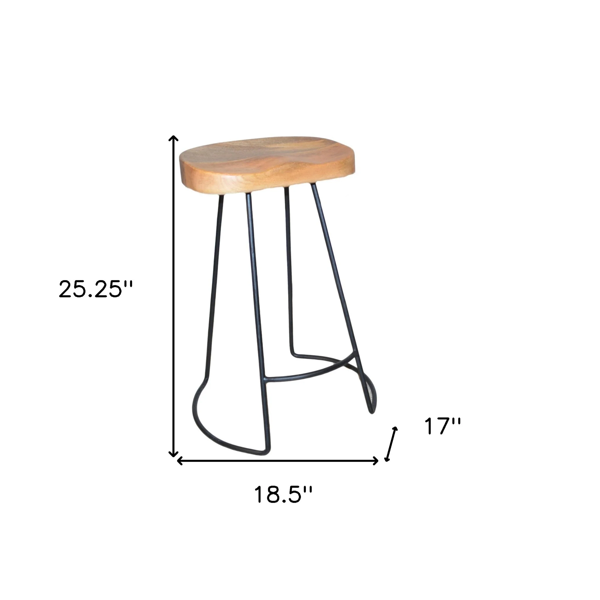 Set of Two Natural and Black Solid Wood and Steel Backless Counter Height Bar Chairs By Homeroots - Image 4