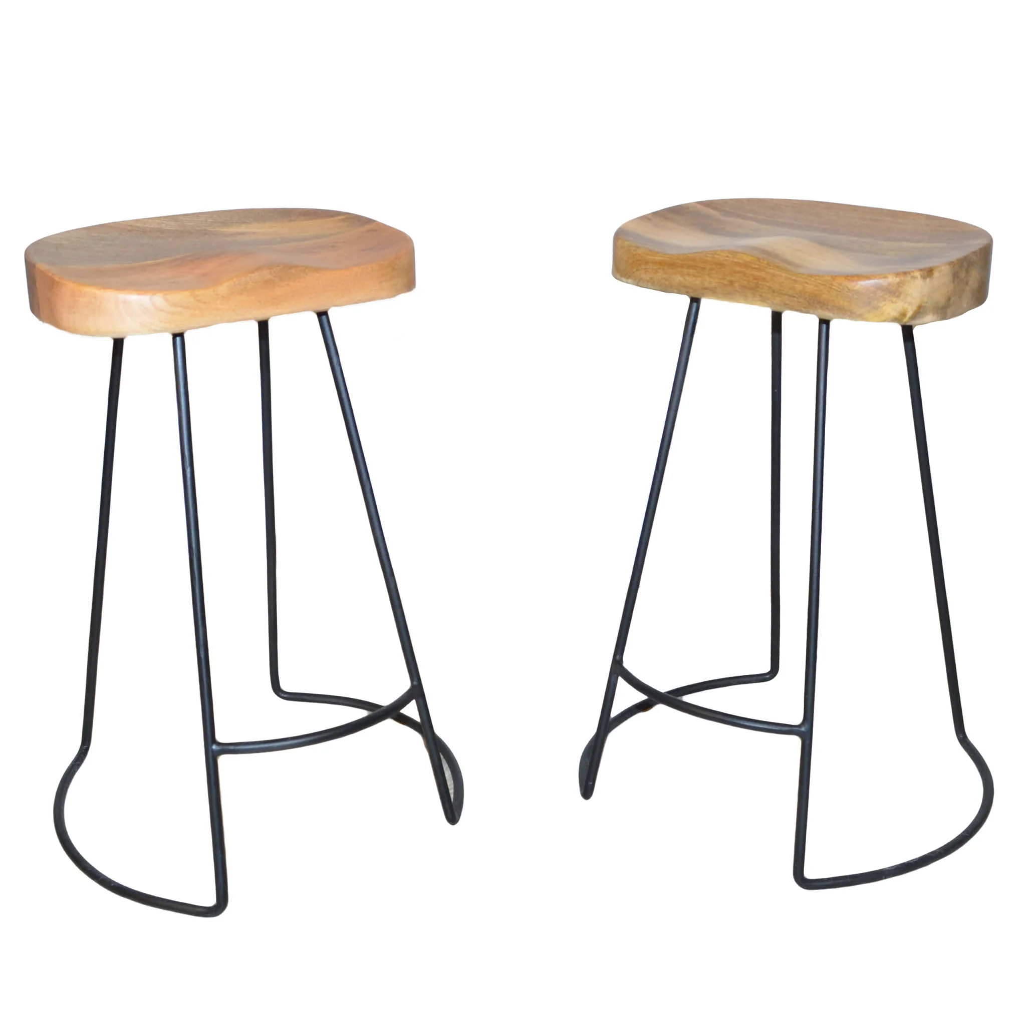 Set of Two Natural and Black Solid Wood and Steel Backless Counter Height Bar Chairs By Homeroots - Image 5