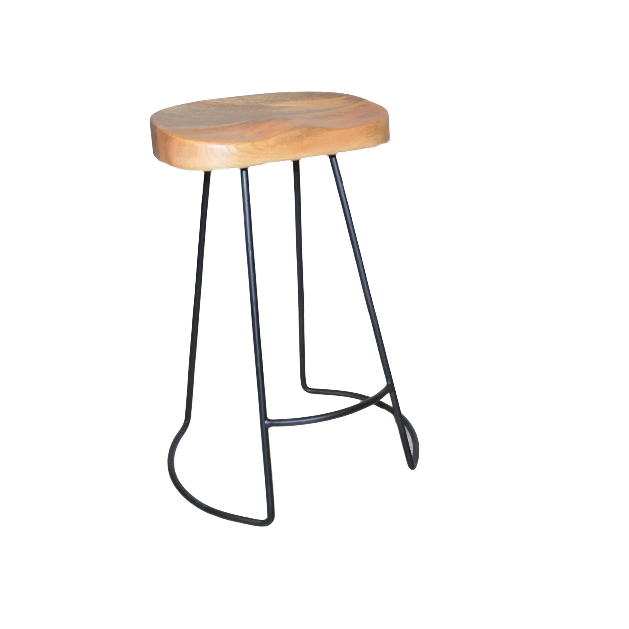 Set of Two Natural and Black Solid Wood and Steel Backless Counter Height Bar Chairs By Homeroots - Image 6