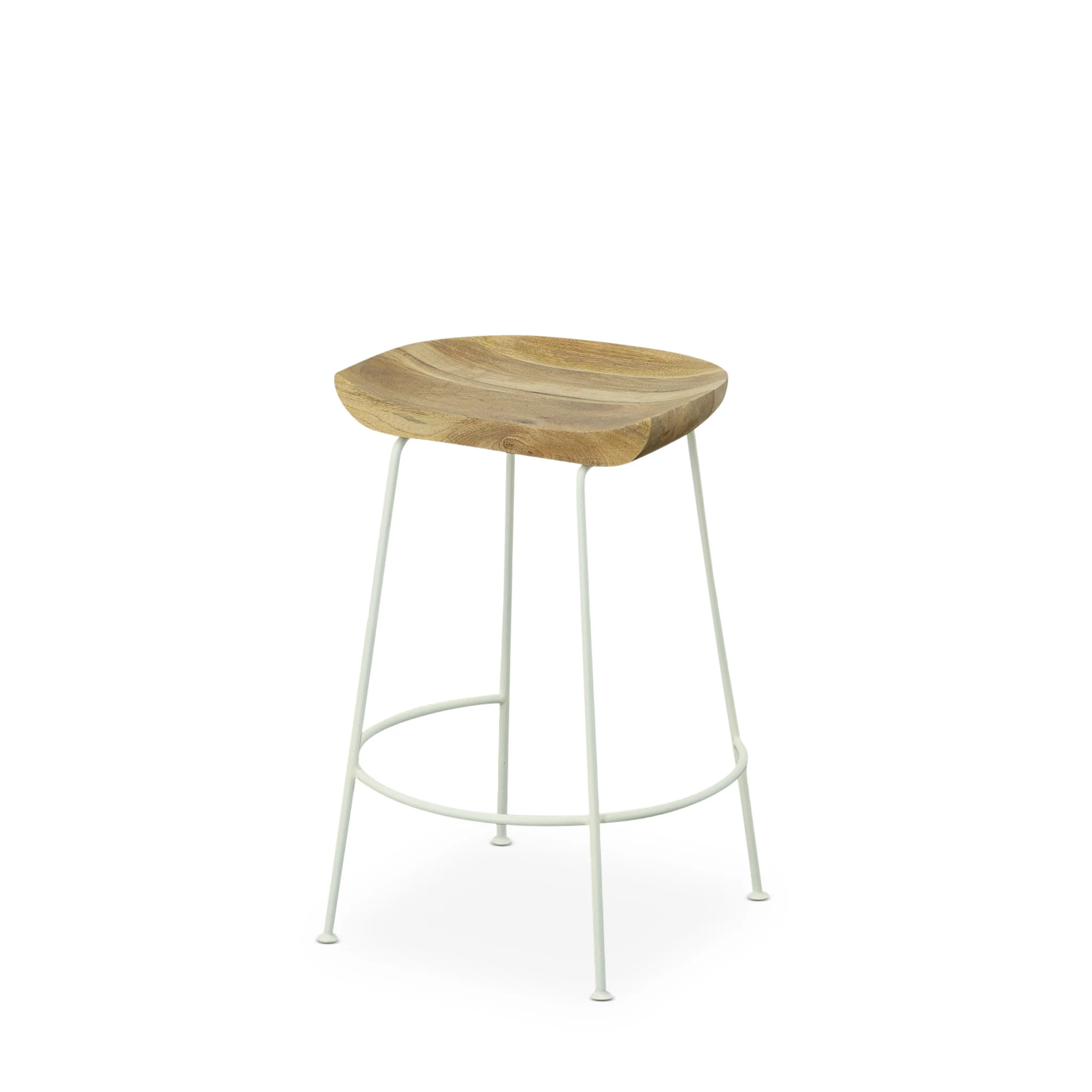 Set of Two Natural and White Solid Wood and Steel Backless Counter Height Bar Chairs By Homeroots - Image 2