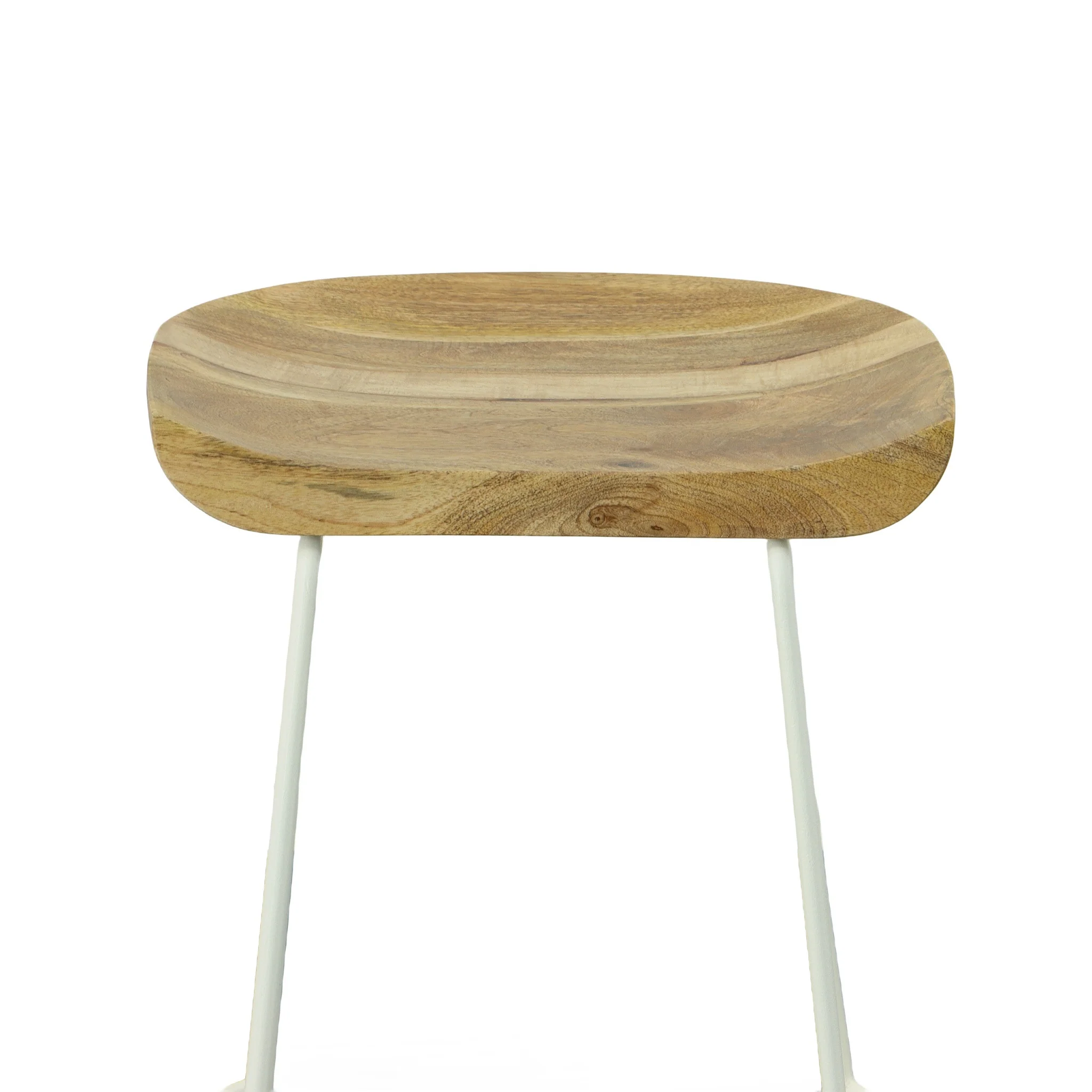 Set of Two Natural and White Solid Wood and Steel Backless Counter Height Bar Chairs By Homeroots - Image 4