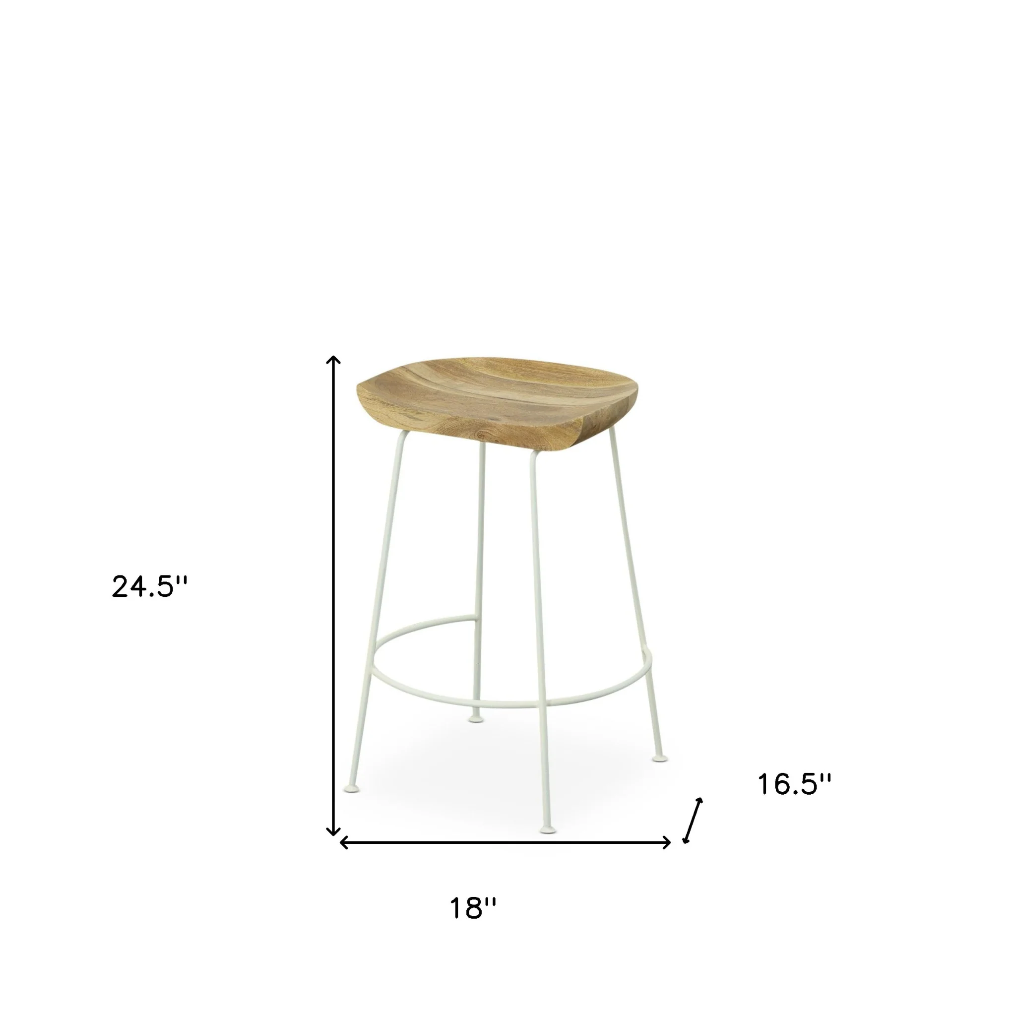 Set of Two Natural and White Solid Wood and Steel Backless Counter Height Bar Chairs By Homeroots - Image 5
