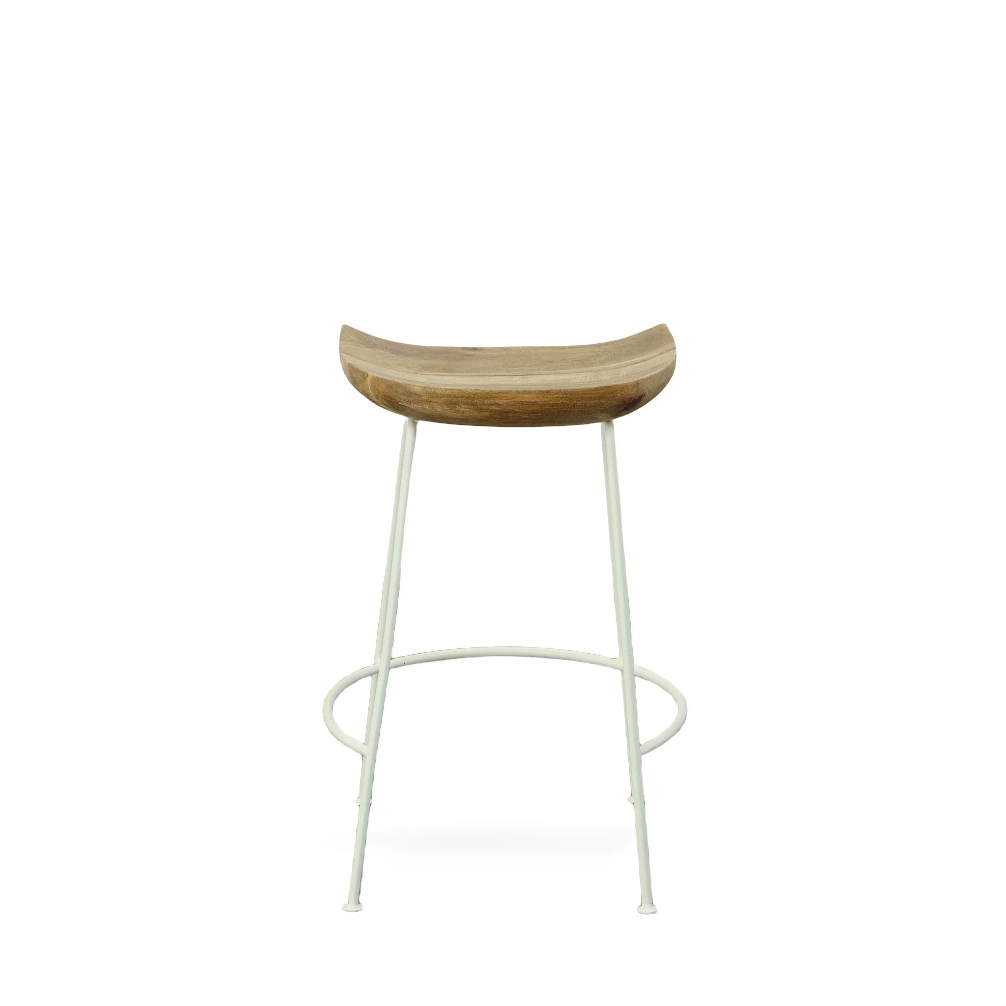 Set of Two Natural and White Solid Wood and Steel Backless Counter Height Bar Chairs By Homeroots - Image 6