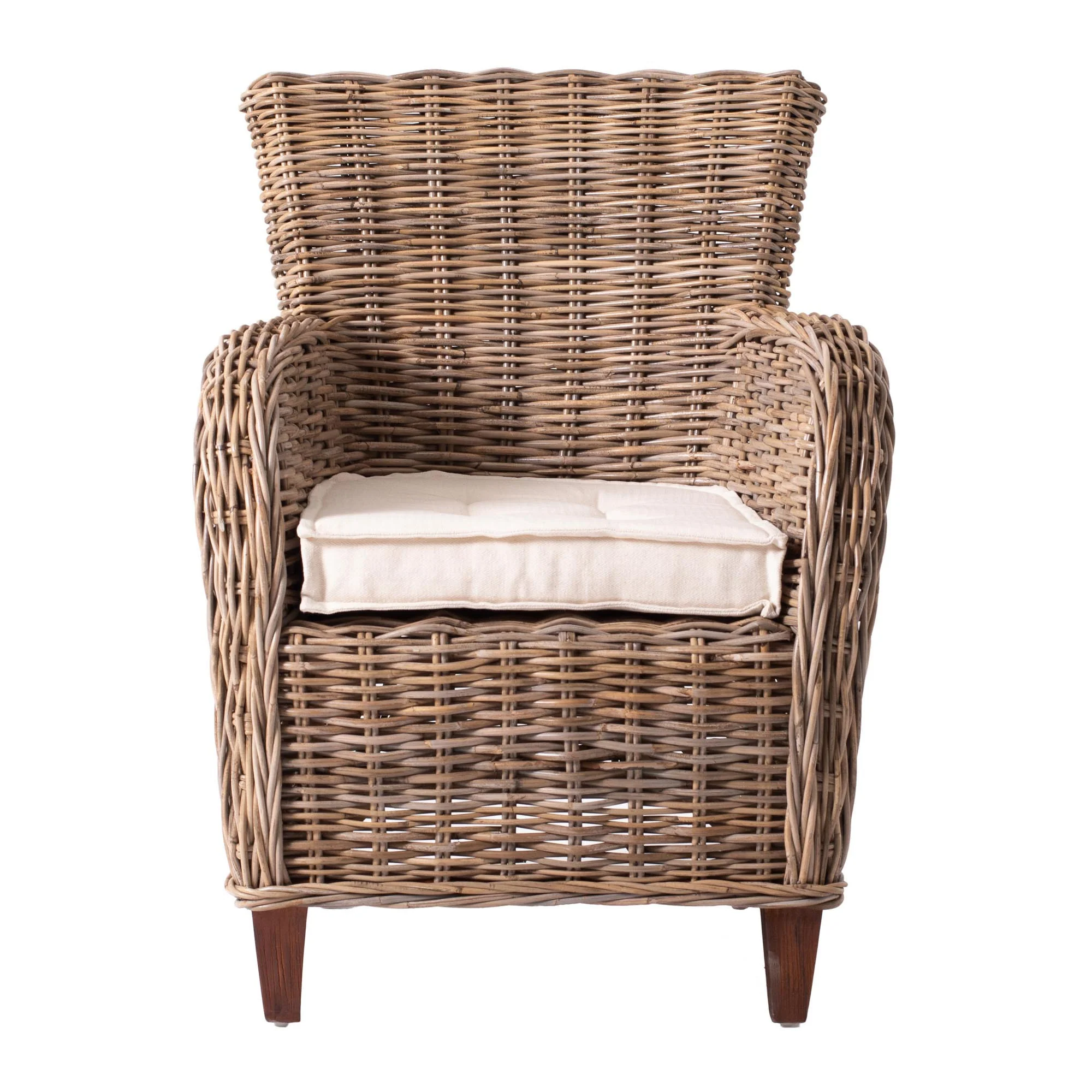 Set Of Two Natural Brown Rattan Wingback Wicker Chairs with Seat Cushions By Homeroots - Image 3