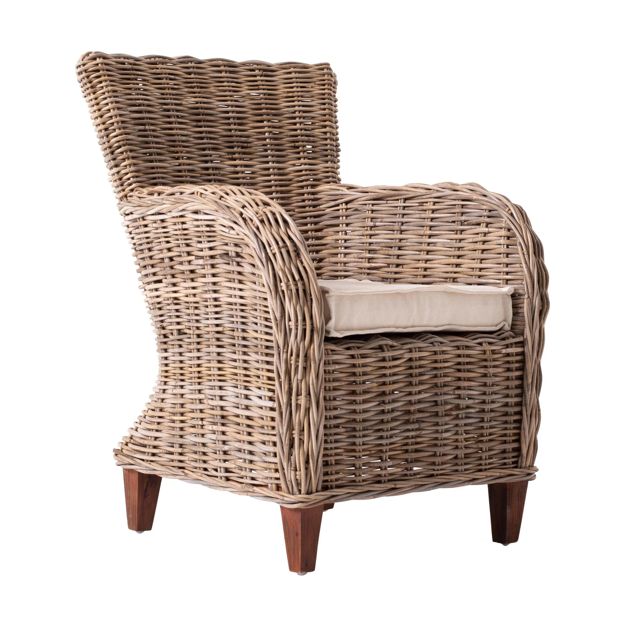 Set Of Two Natural Brown Rattan Wingback Wicker Chairs with Seat Cushions By Homeroots - Image 4