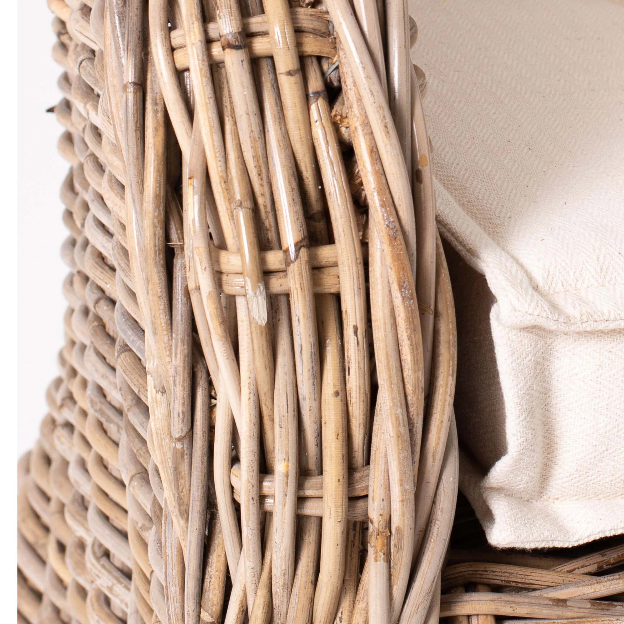 Set Of Two Natural Brown Rattan Wingback Wicker Chairs with Seat Cushions By Homeroots - Image 5