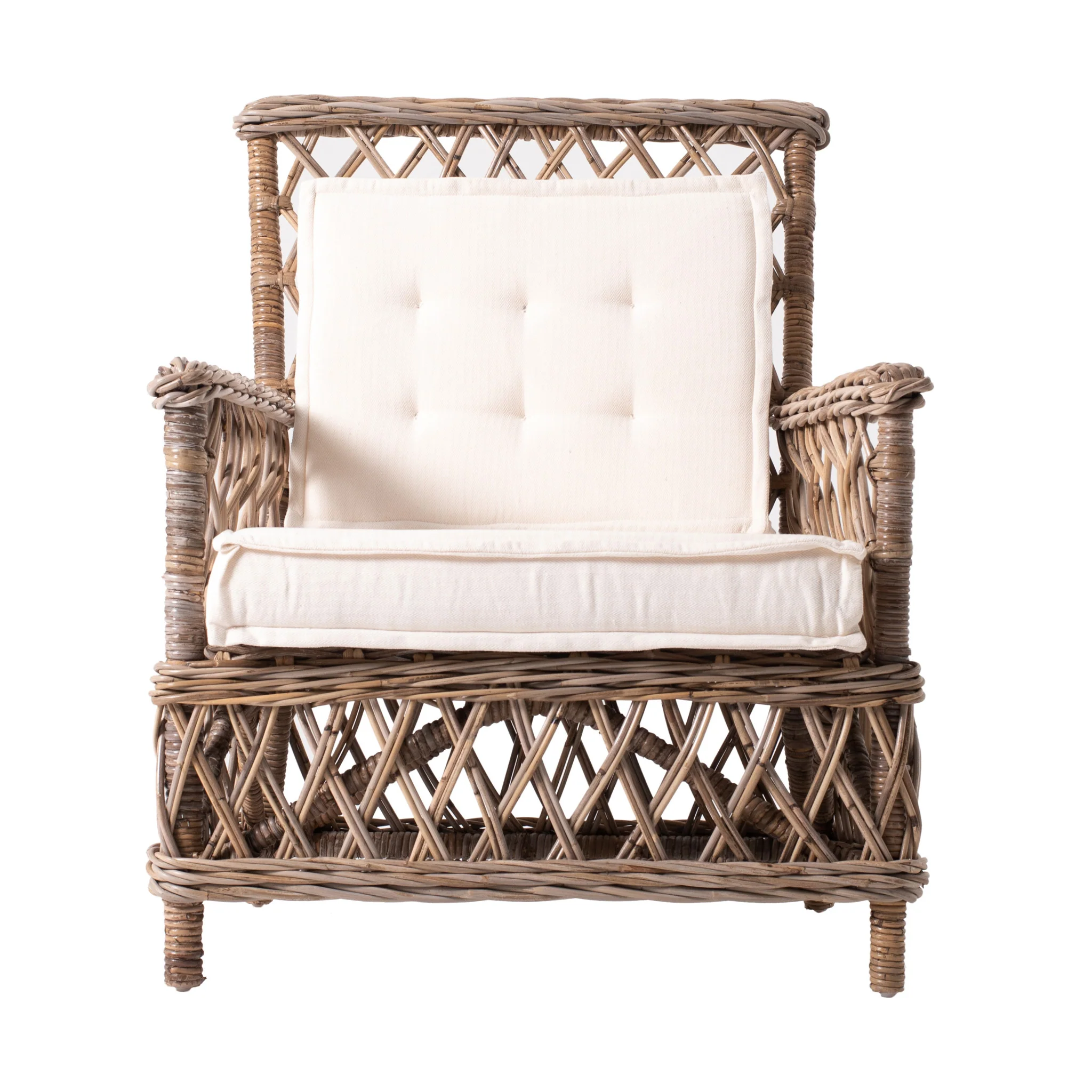 Set of Two Natural Lattice Wicker Arm Chairs with Seat Cushions By Homeroots - Image 3