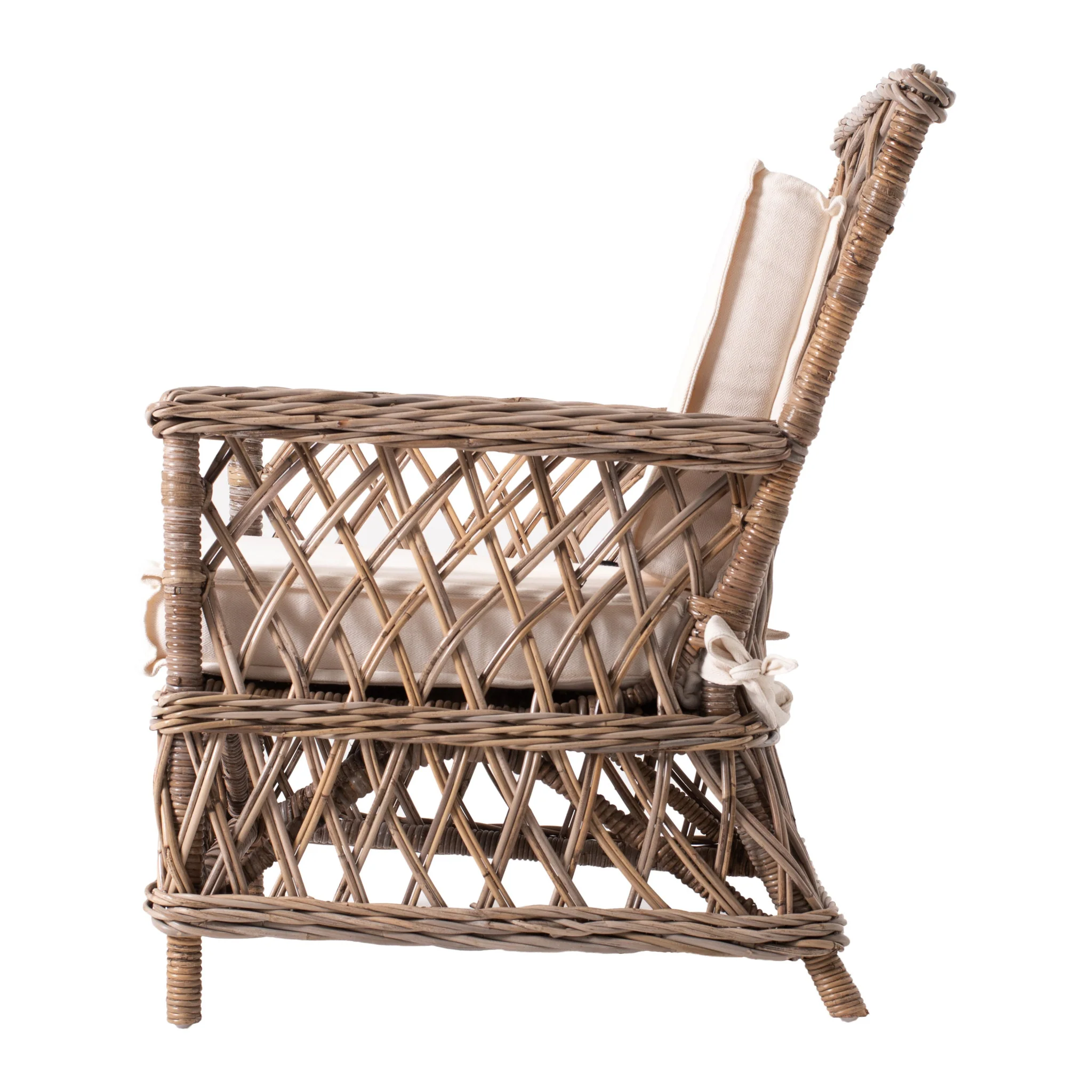 Set of Two Natural Lattice Wicker Arm Chairs with Seat Cushions By Homeroots - Image 4