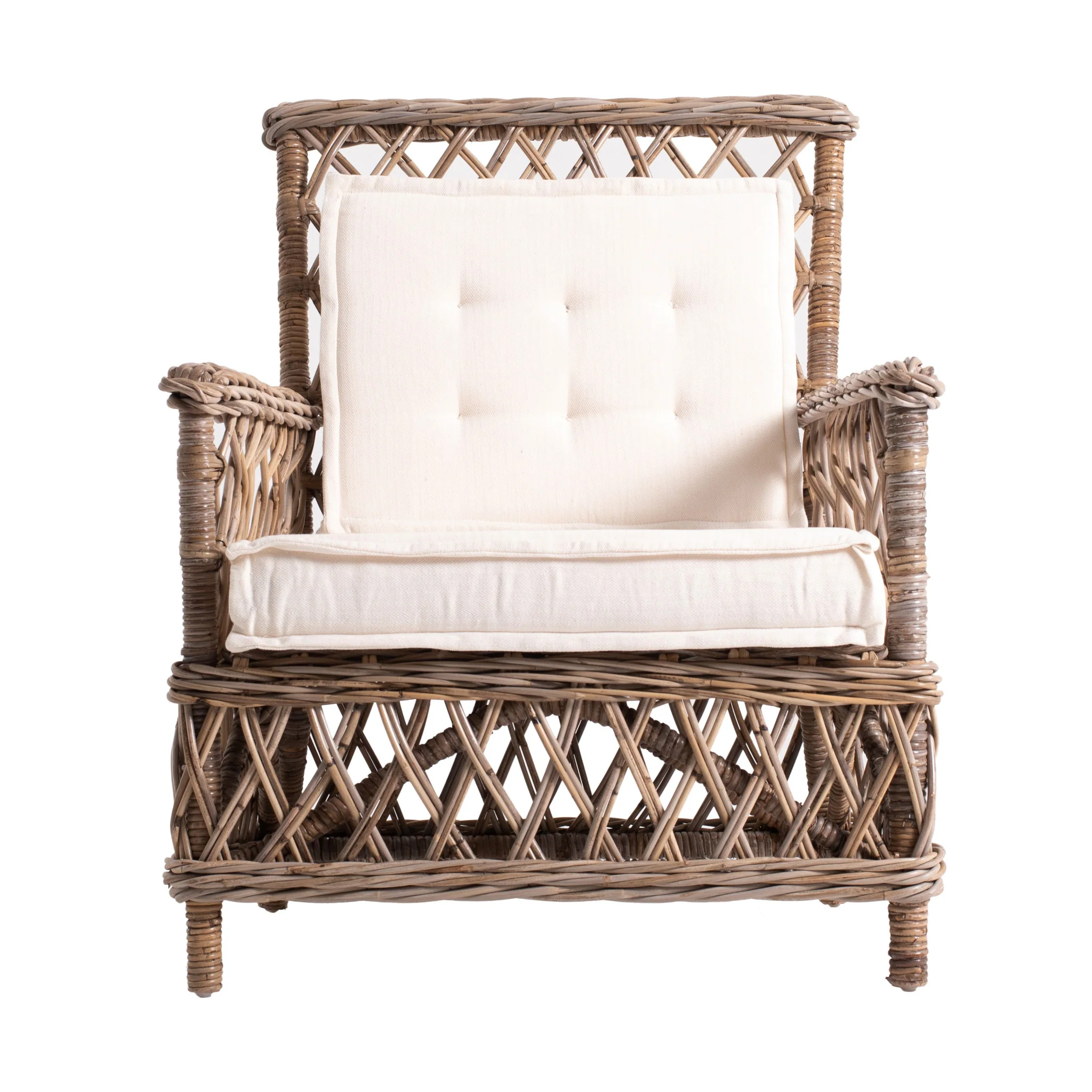 Set of Two Natural Lattice Wicker Arm Chairs with Seat Cushions By Homeroots - Image 5