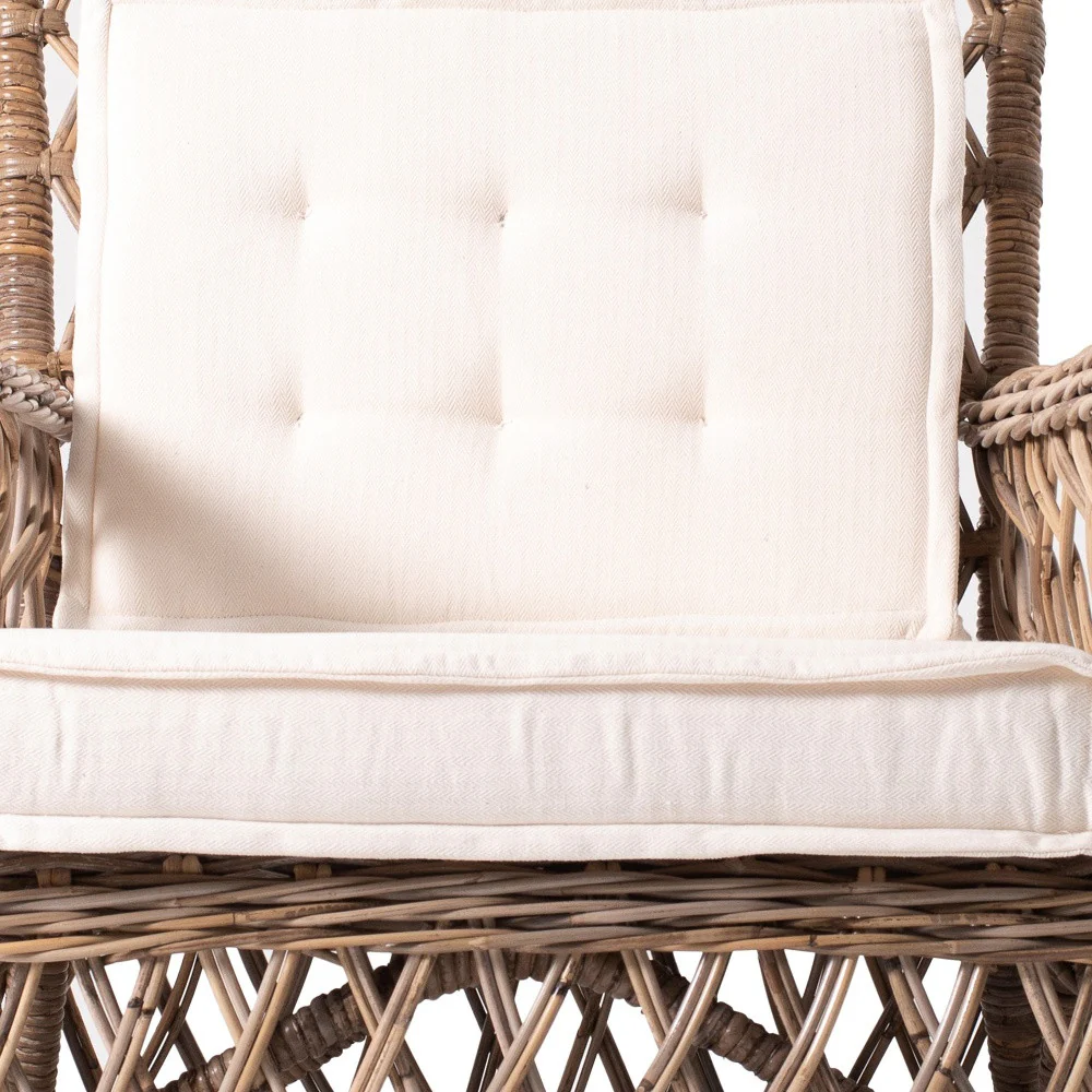 Set of Two Natural Lattice Wicker Arm Chairs with Seat Cushions By Homeroots - Image 6