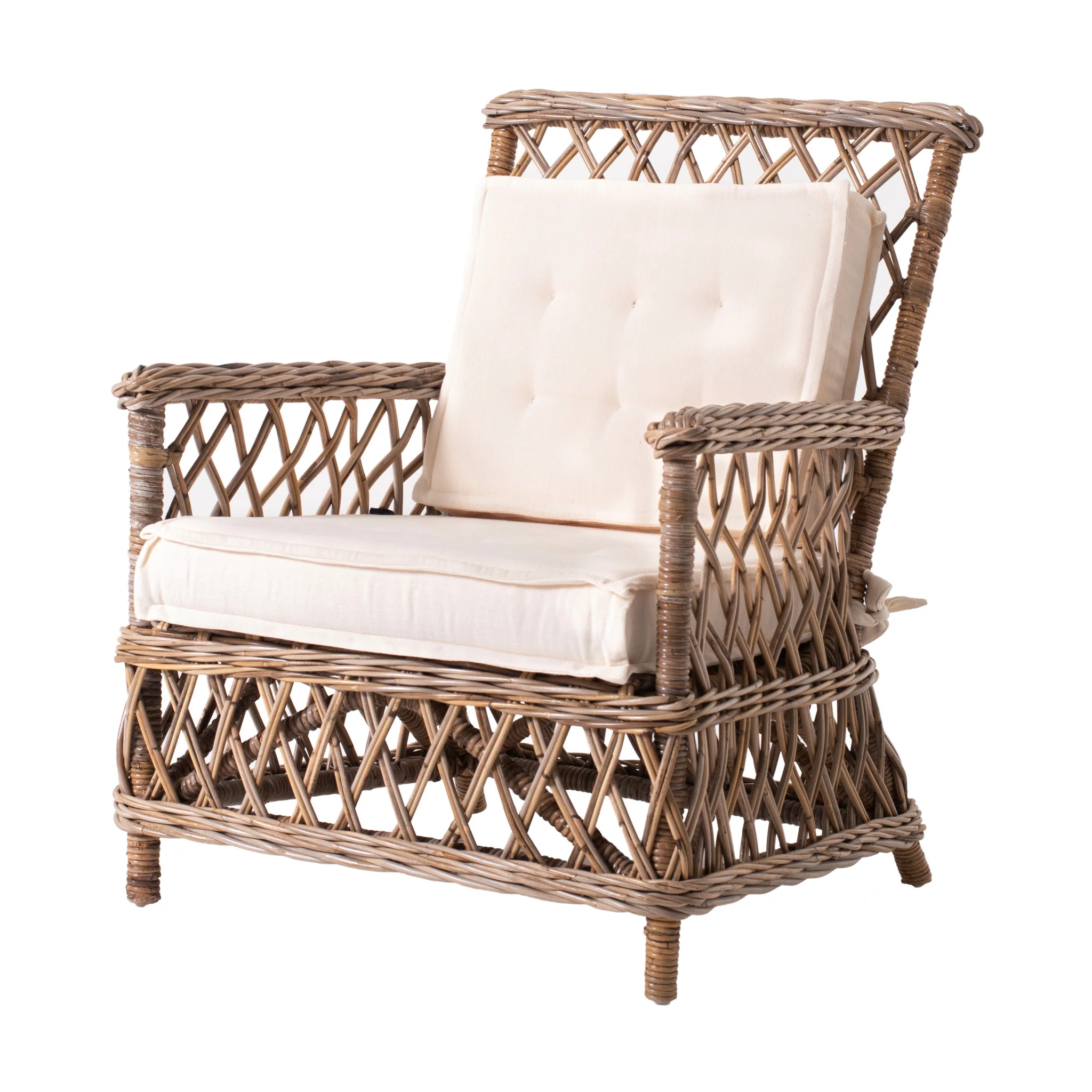 Set of Two Natural Lattice Wicker Arm Chairs with Seat Cushions By Homeroots - Image 7