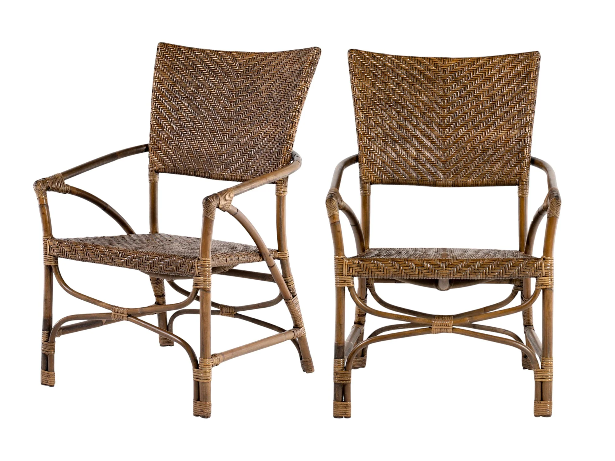 Set of Two Natural Rattan Open Back Dining Arm Chairs By Homeroots - Image 5