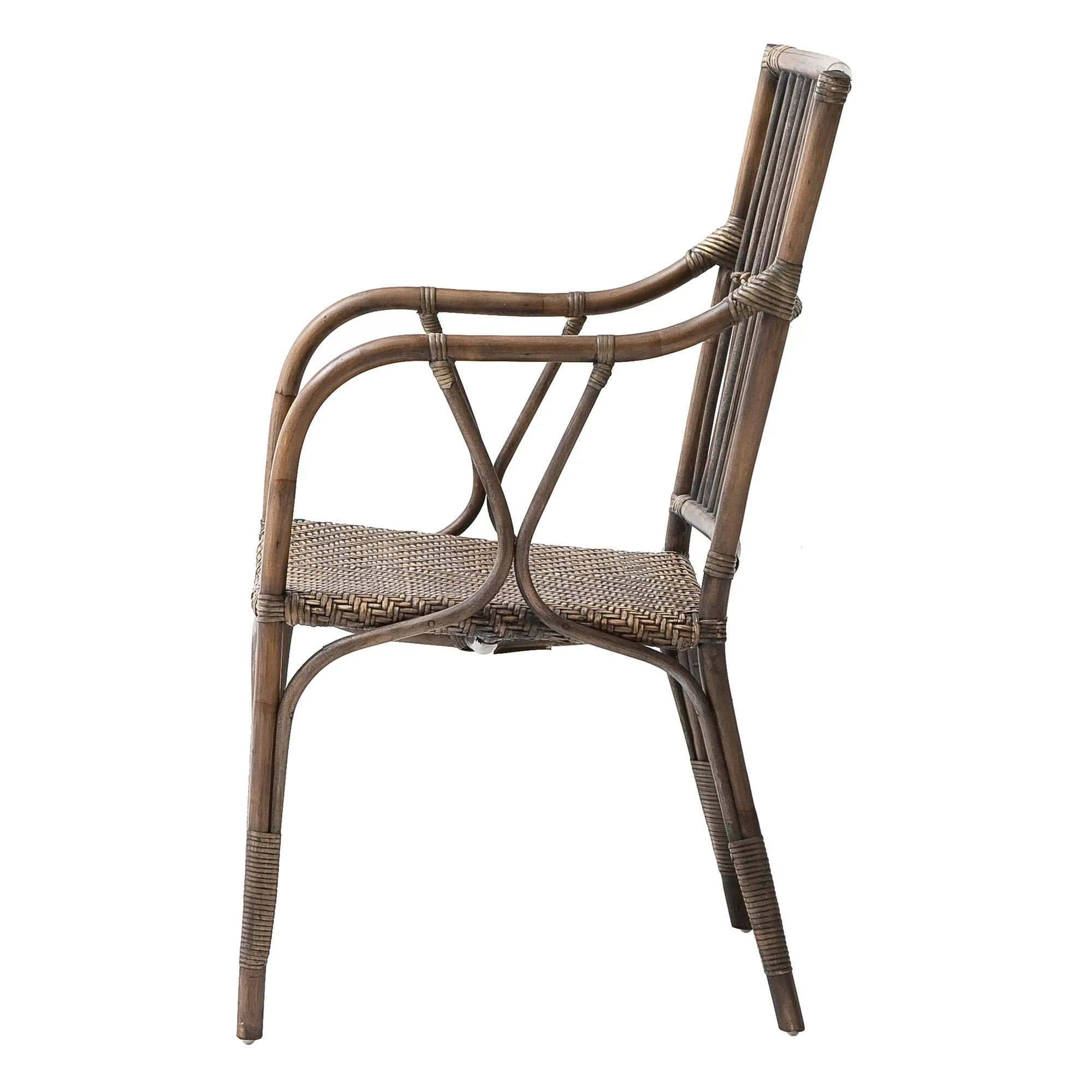 Set of Two Natural Rattan Slat Back Dining Arm Chairs By Homeroots - Image 2