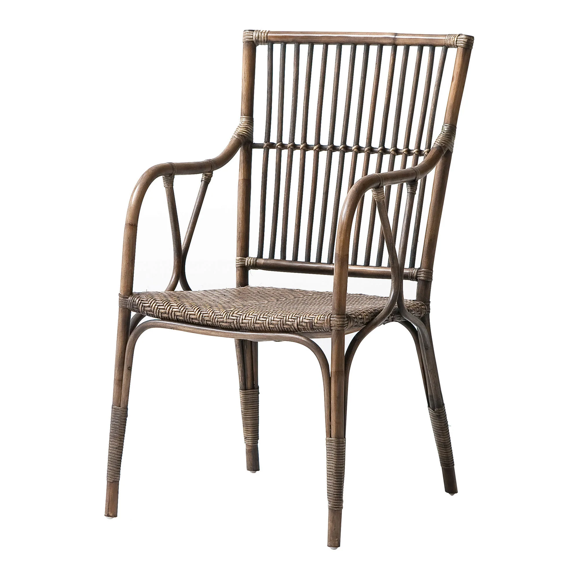 Set of Two Natural Rattan Slat Back Dining Arm Chairs By Homeroots - Image 3