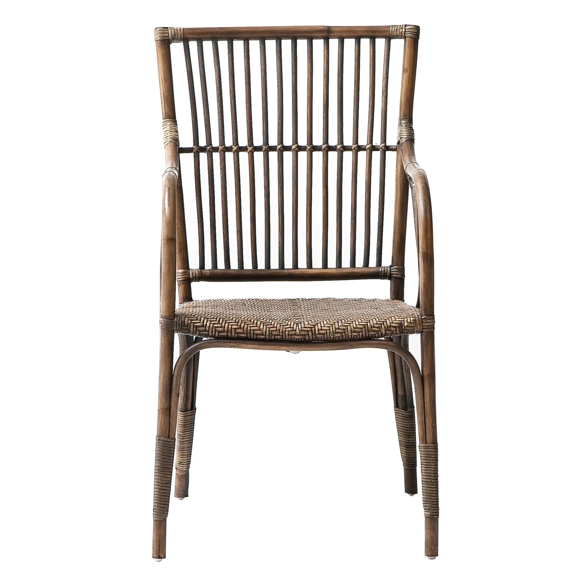 Set of Two Natural Rattan Slat Back Dining Arm Chairs By Homeroots - Image 4