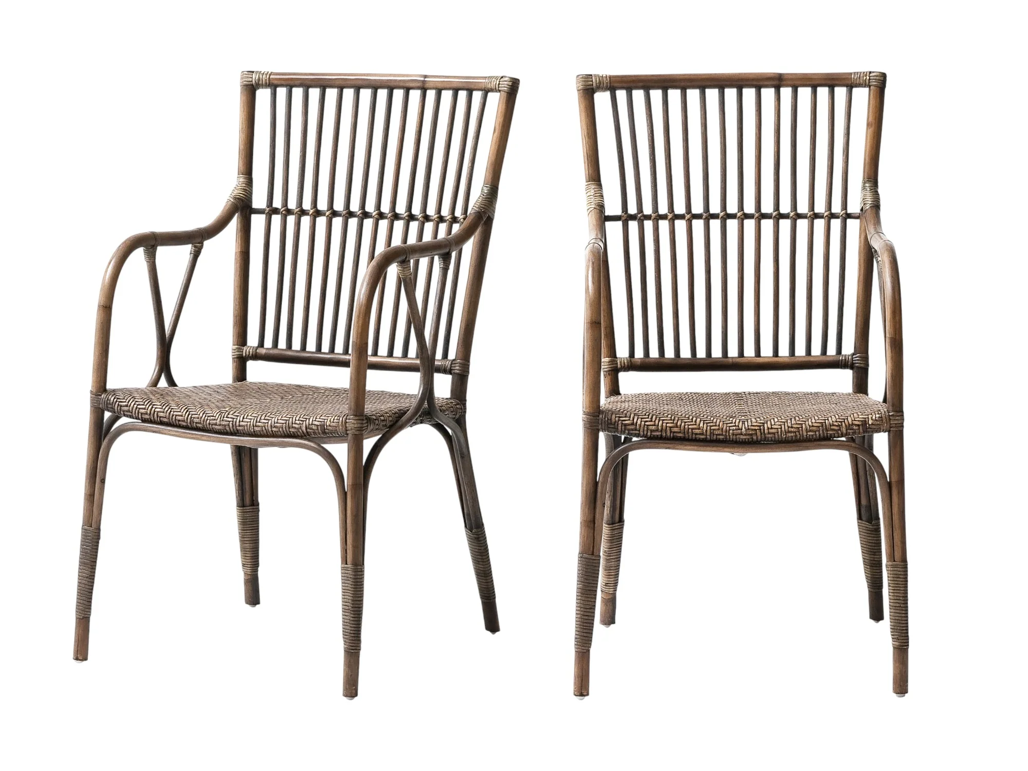 Set of Two Natural Rattan Slat Back Dining Arm Chairs By Homeroots - Image 5