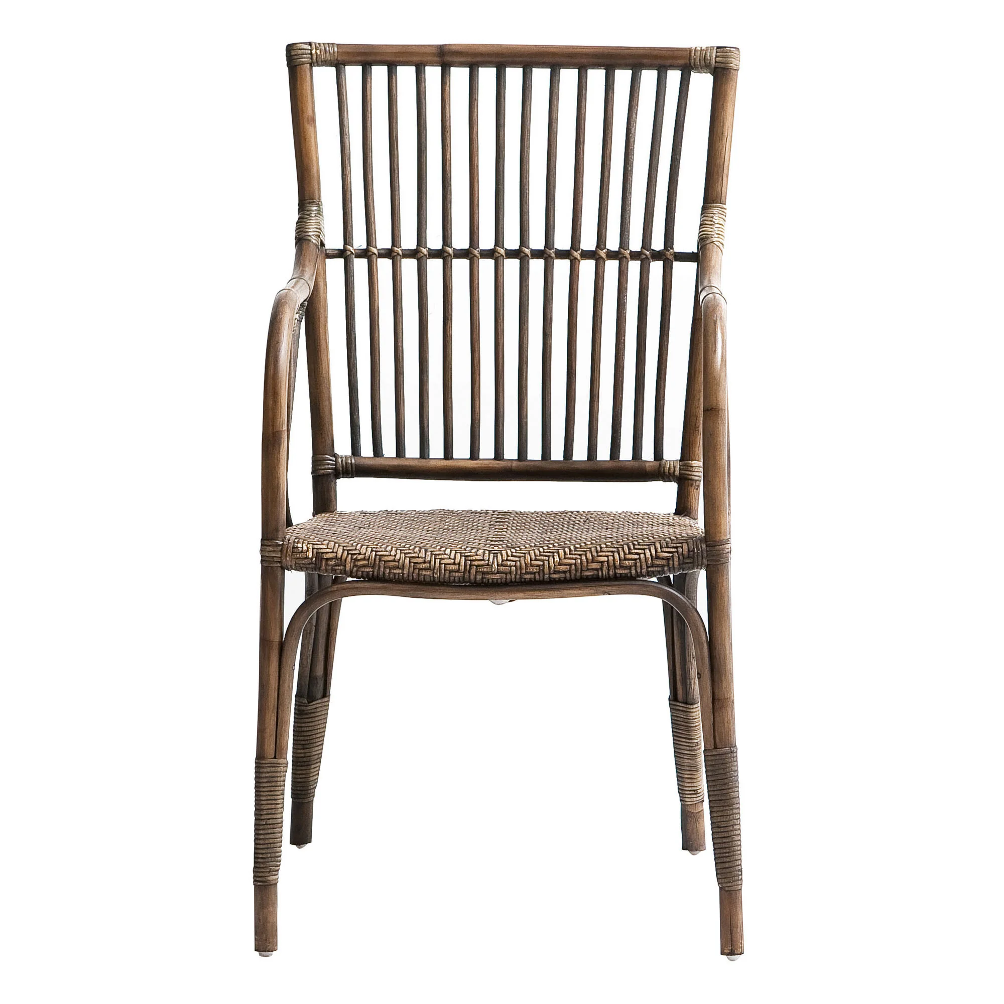 Set of Two Natural Rattan Slat Back Dining Arm Chairs By Homeroots - Image 7