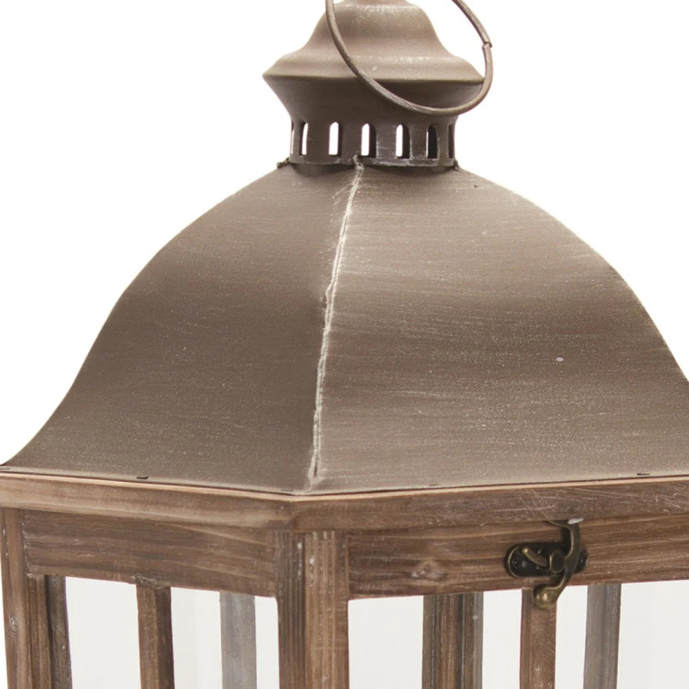 Set of Two Natural Solid Wood Ornate Tabletop Lantern Candle Holders By Homeroots - Image 2