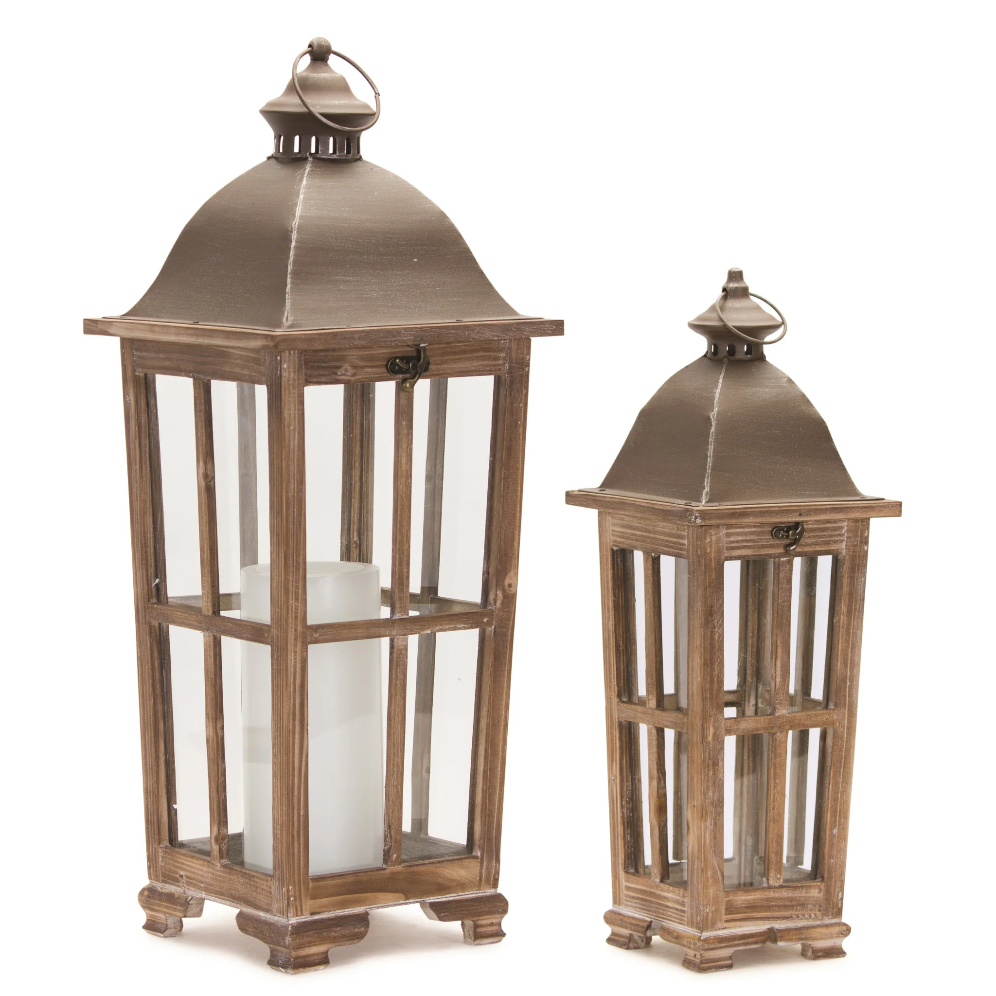 Set of Two Natural Solid Wood Ornate Tabletop Lantern Candle Holders By Homeroots - Image 3