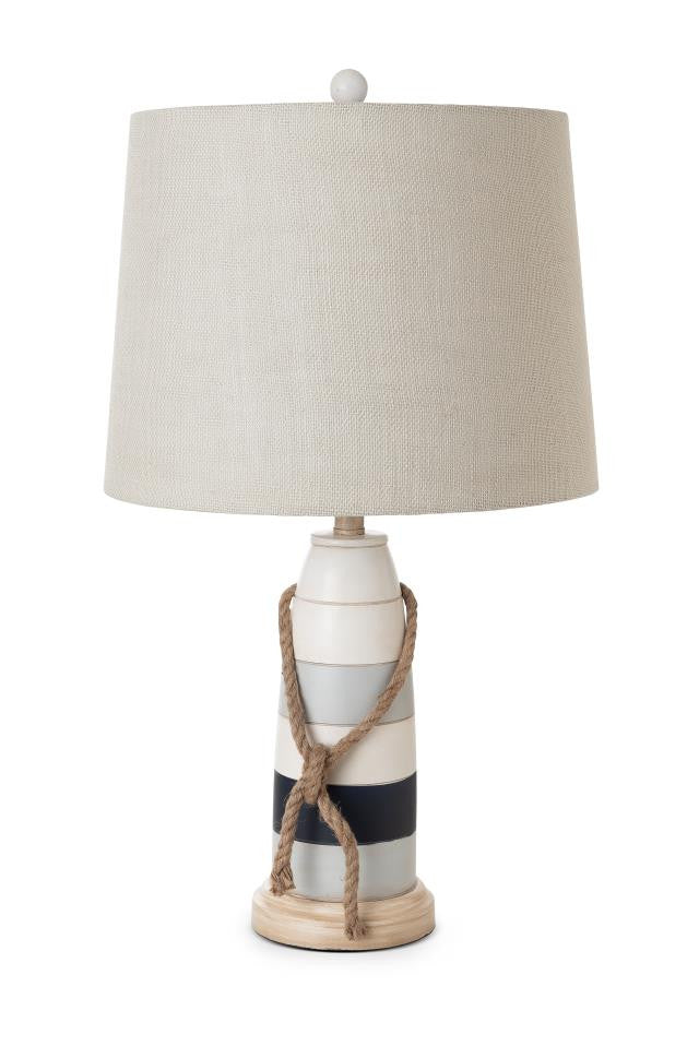 Set of Two Natural White and Blue Novelty Table Lamp Coastal With Off White Empire Shade By Homeroots - Image 2