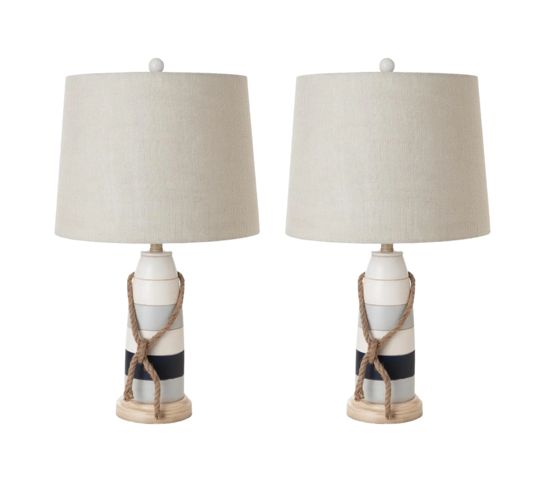 Set of Two Natural White and Blue Novelty Table Lamp Coastal With Off White Empire Shade By Homeroots - Image 4