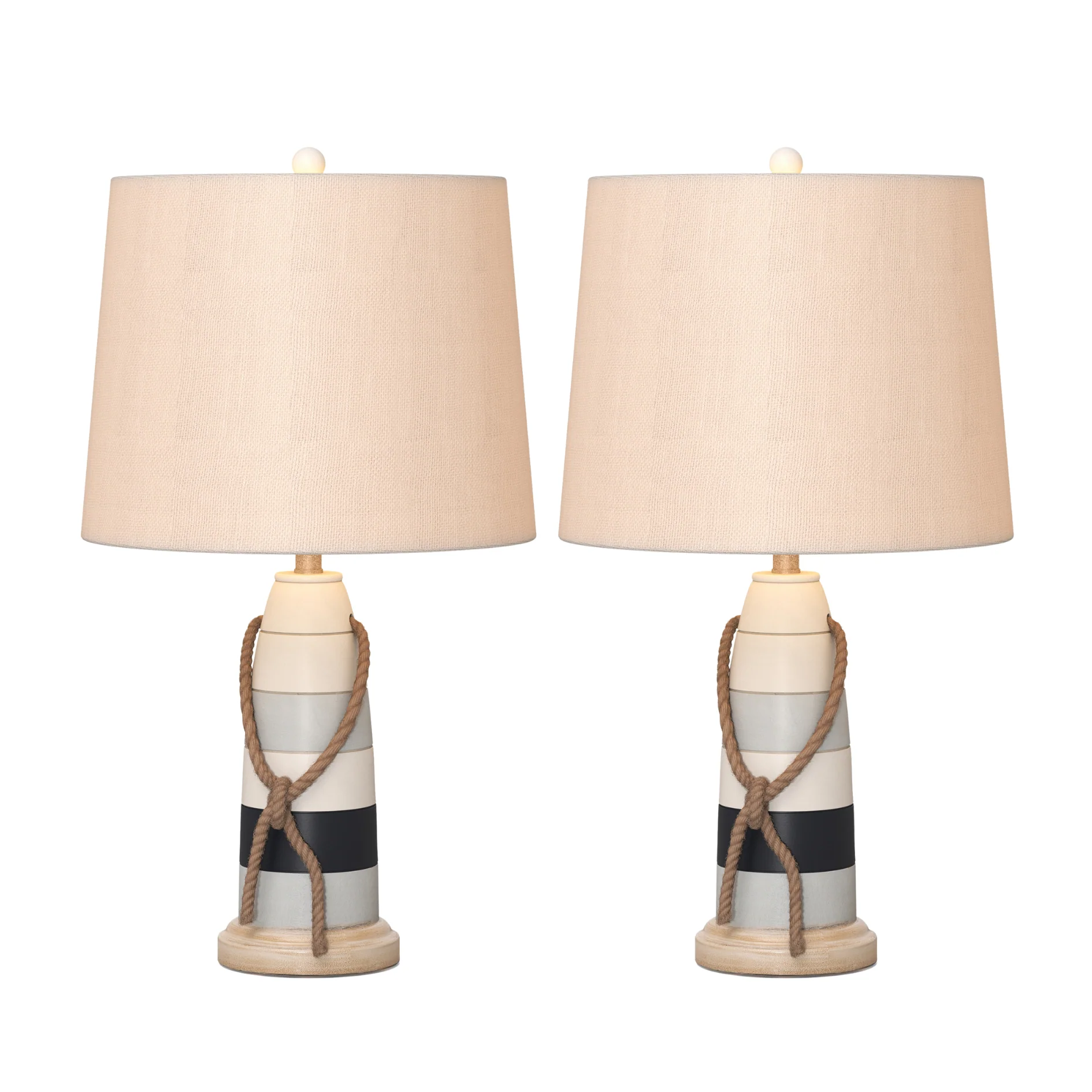 Set of Two Natural White and Blue Novelty Table Lamp Coastal With Off White Empire Shade By Homeroots - Image 5