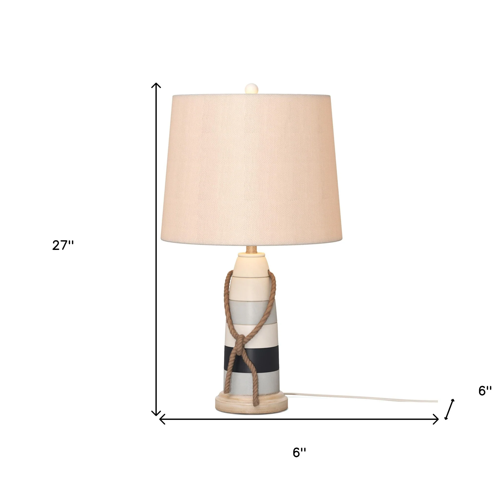 Set of Two Natural White and Blue Novelty Table Lamp Coastal With Off White Empire Shade By Homeroots - Image 6