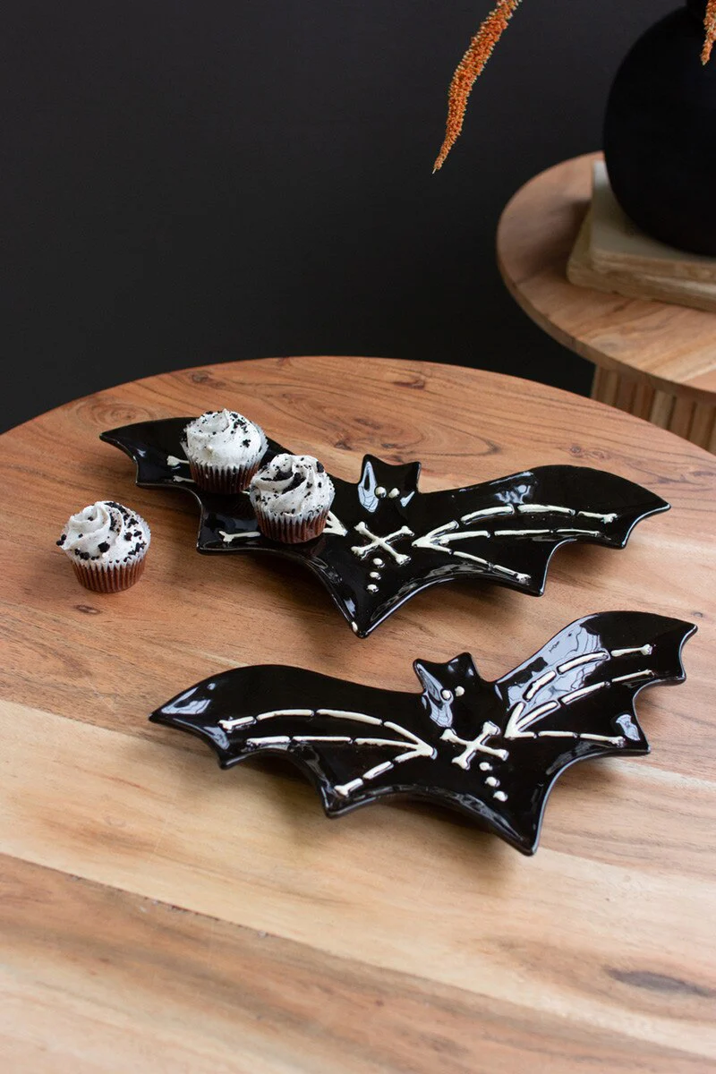 Set Of Two Nesting Ceramic Bat Serving Platter (Min 2) By Kalalou - Image 2