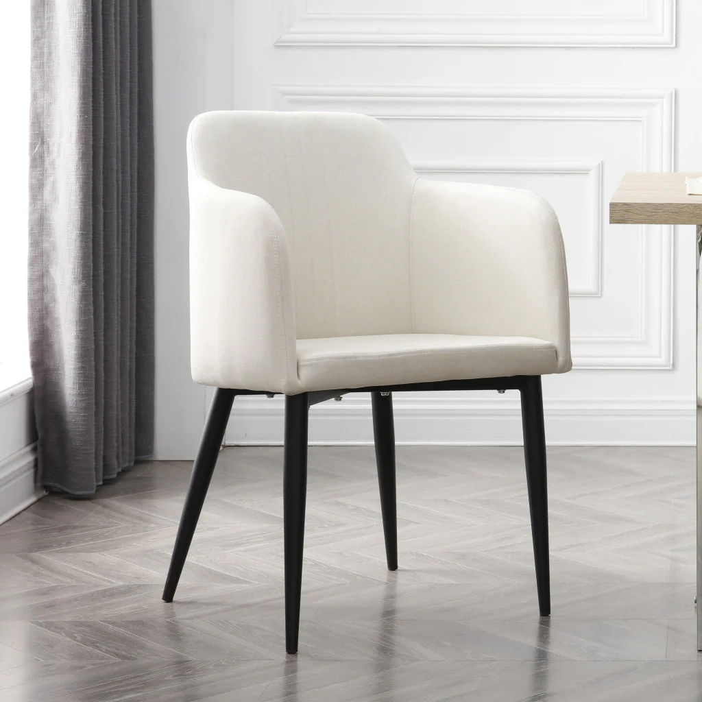 Set of Two Off White and Black Upholstered Arm Chair By Homeroots - Image 4