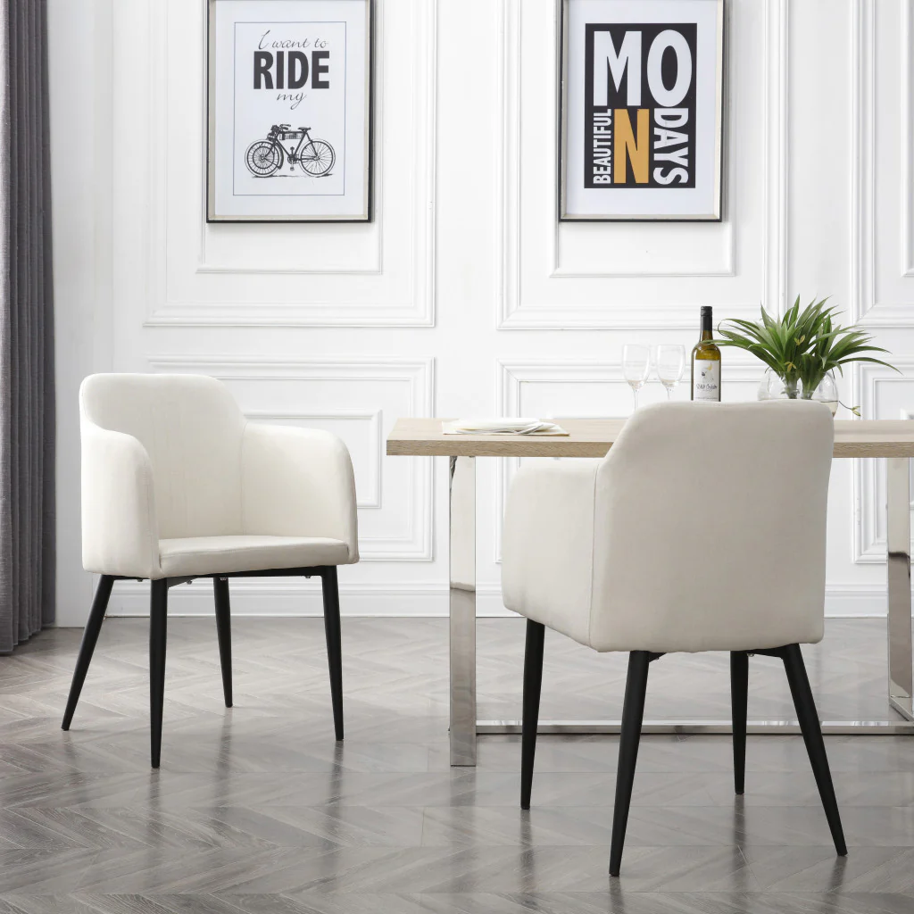 Set of Two Off White and Black Upholstered Arm Chair By Homeroots - Image 5