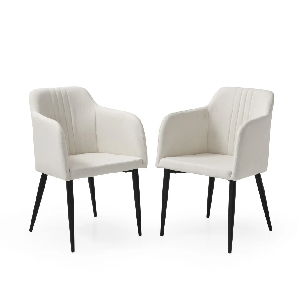 Set of Two Off White and Black Upholstered Arm Chair By Homeroots - Image 6