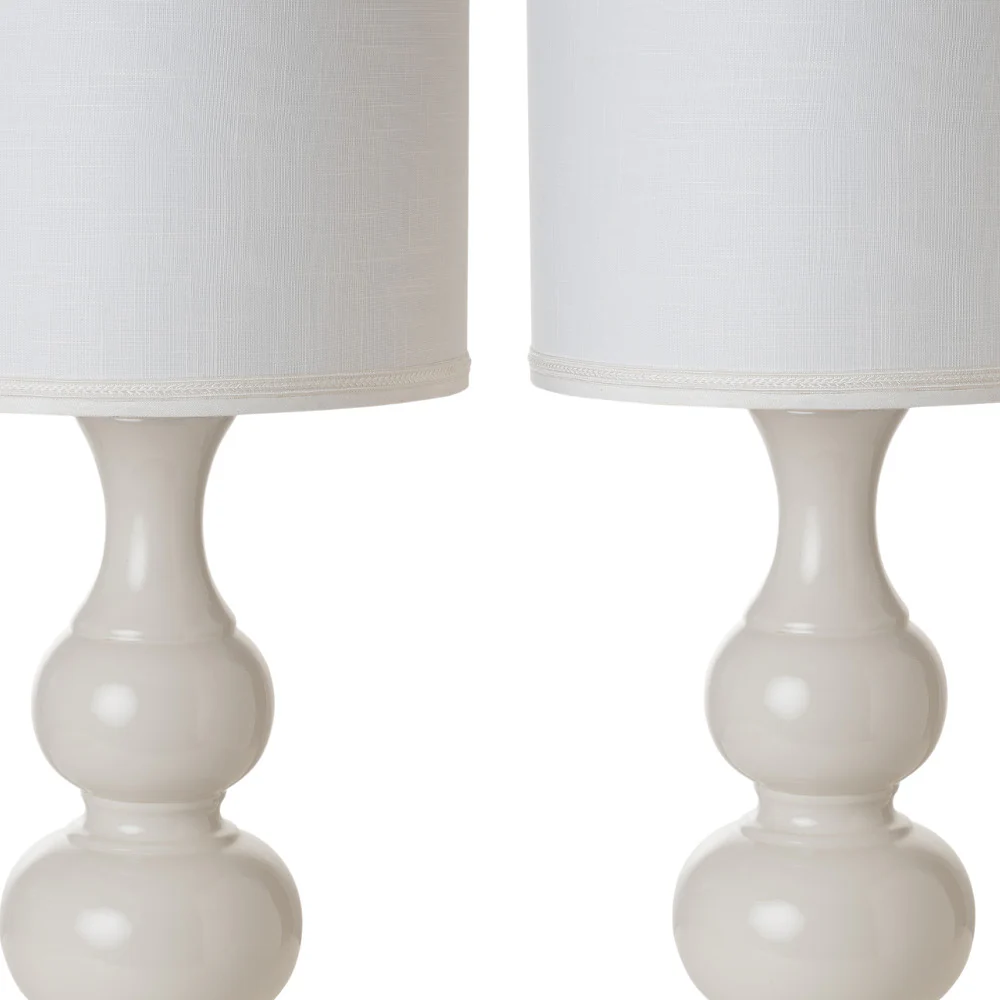 Set of Two Off White Ceramic Gourd Table Lamp With Off White Drum Shade By Homeroots - Image 4